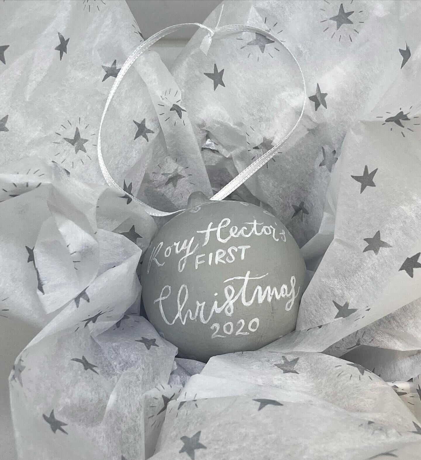 This personalised first Christmas bauble 🎄 has been posted with love today 💌. 

Horace 🐱 is OBSESSED 😻with the baubles. He sits and watches me paint 🎨 and box 📦 them up. He has now learnt to open the ribbon 🎀 box 📦 so it has to be hidden from