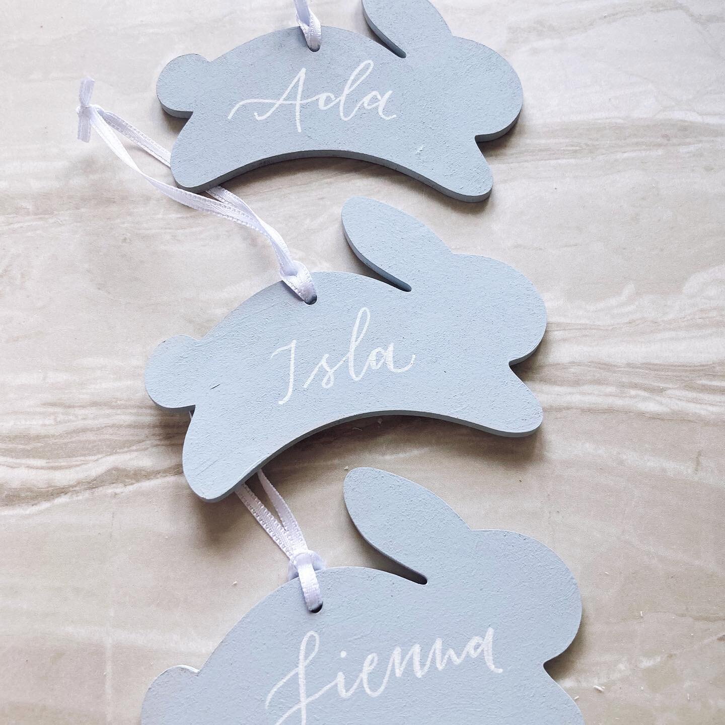 Three little bunnies off to their new homes today🐰🏡 . 

Aren&rsquo;t they just to most beautiful names too?💕

These cute bunny 🐰 tags are available ready for Easter 🐣 
.
.
.
#easterbunny #easterbunnytag #easterdecorations #easterbunnydecorations