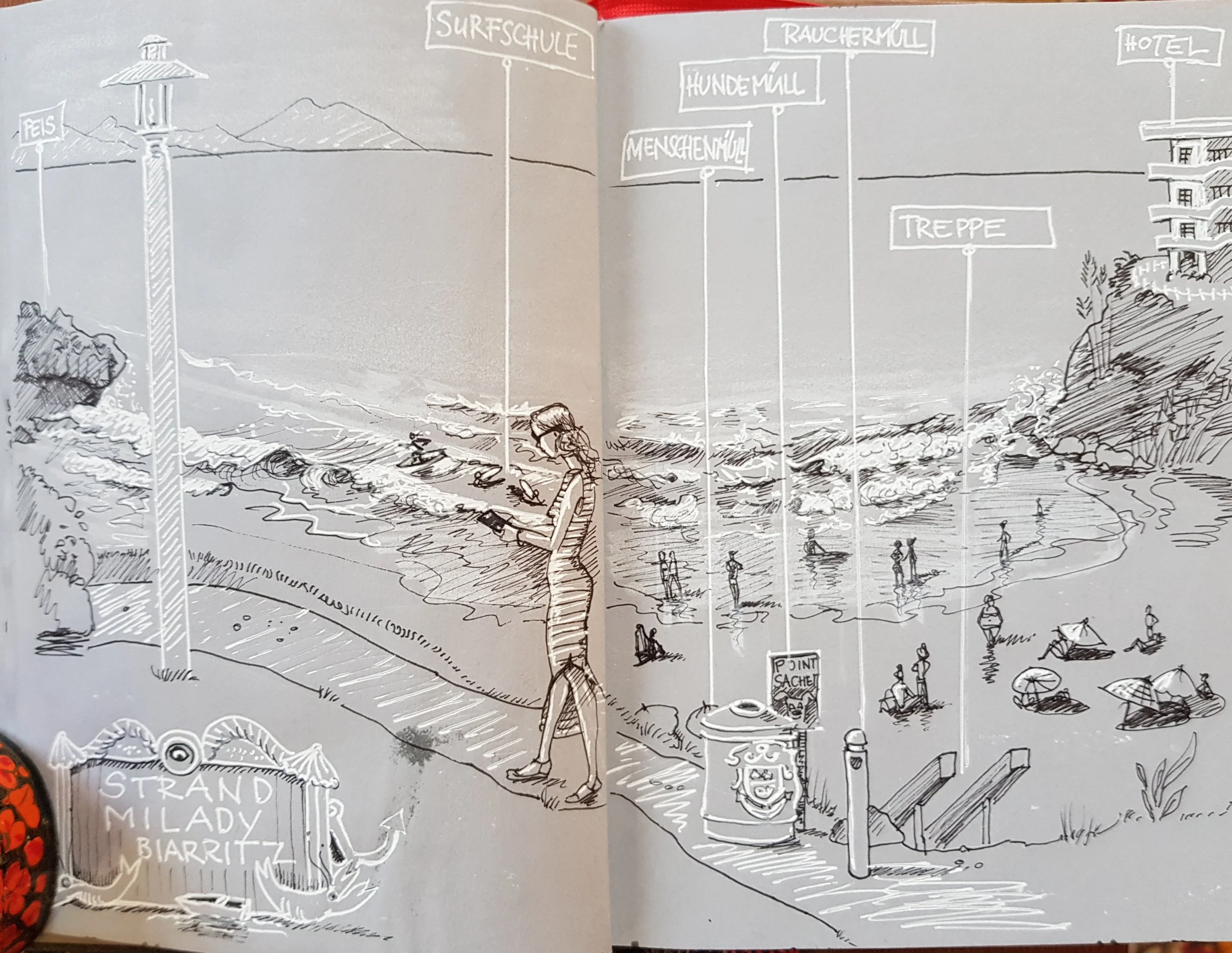 Den aufregenden Wellen und ihren Wellenreitern am Strand von Biarritz zusehen…