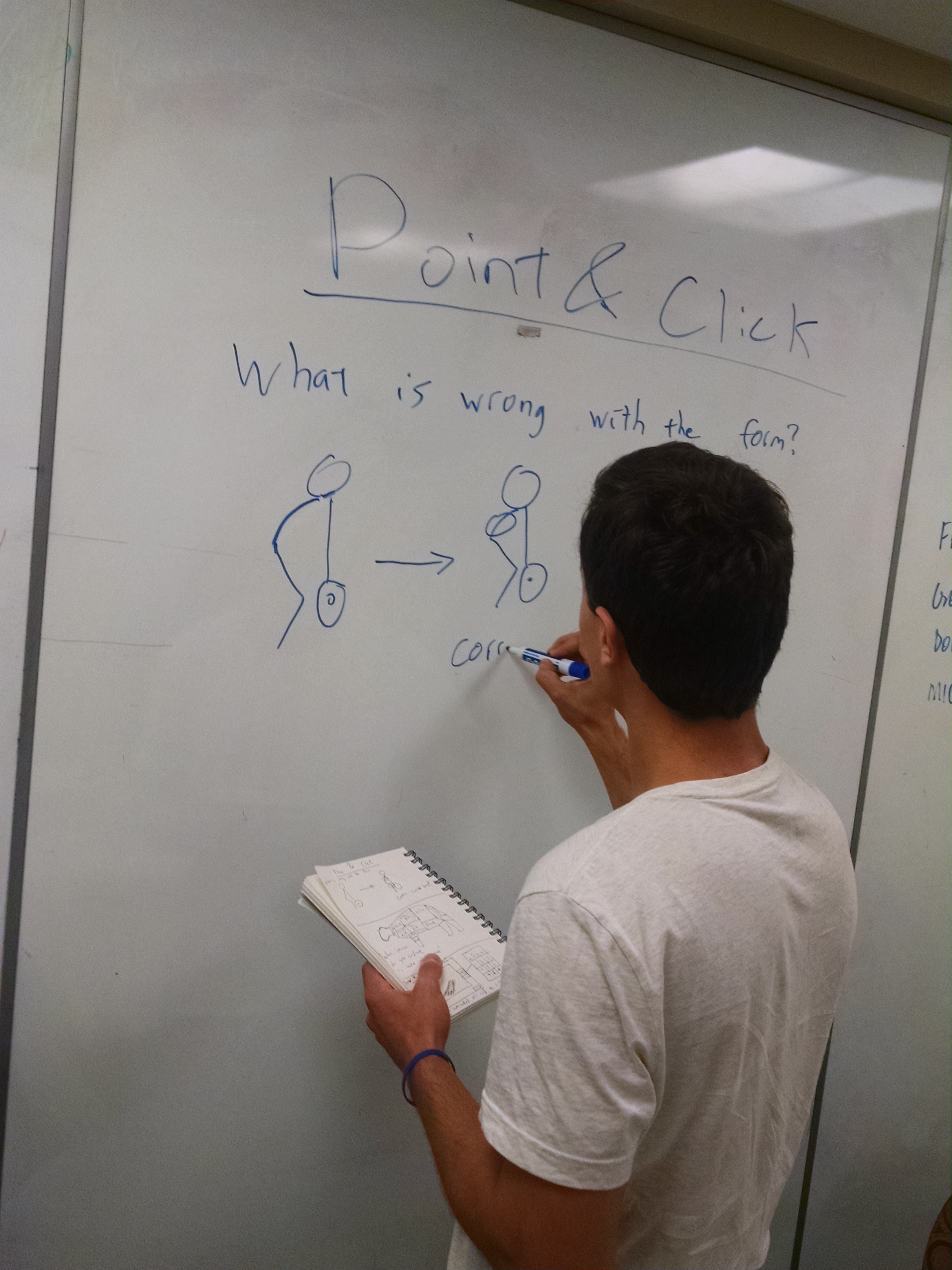 Philip sketching a concept "correcting work-out posture"