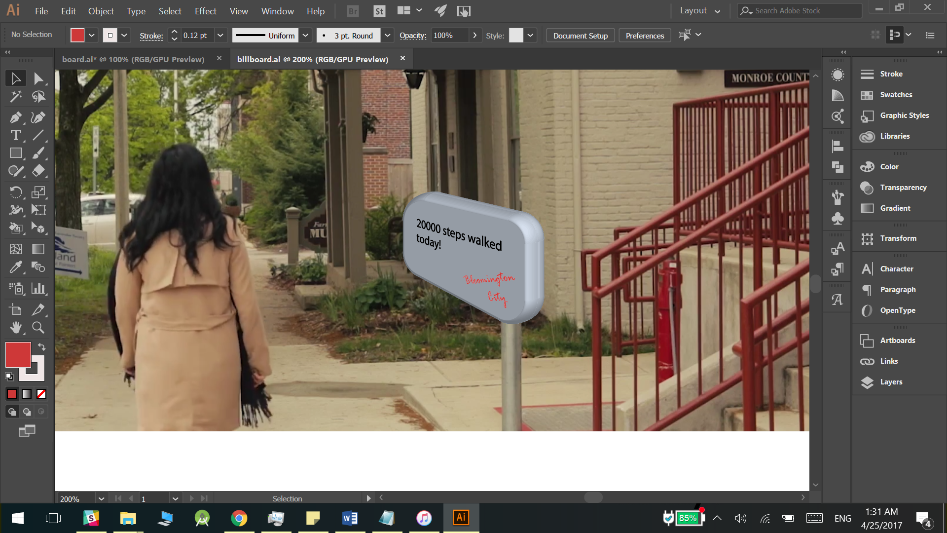 My draft storyboards and 3D model