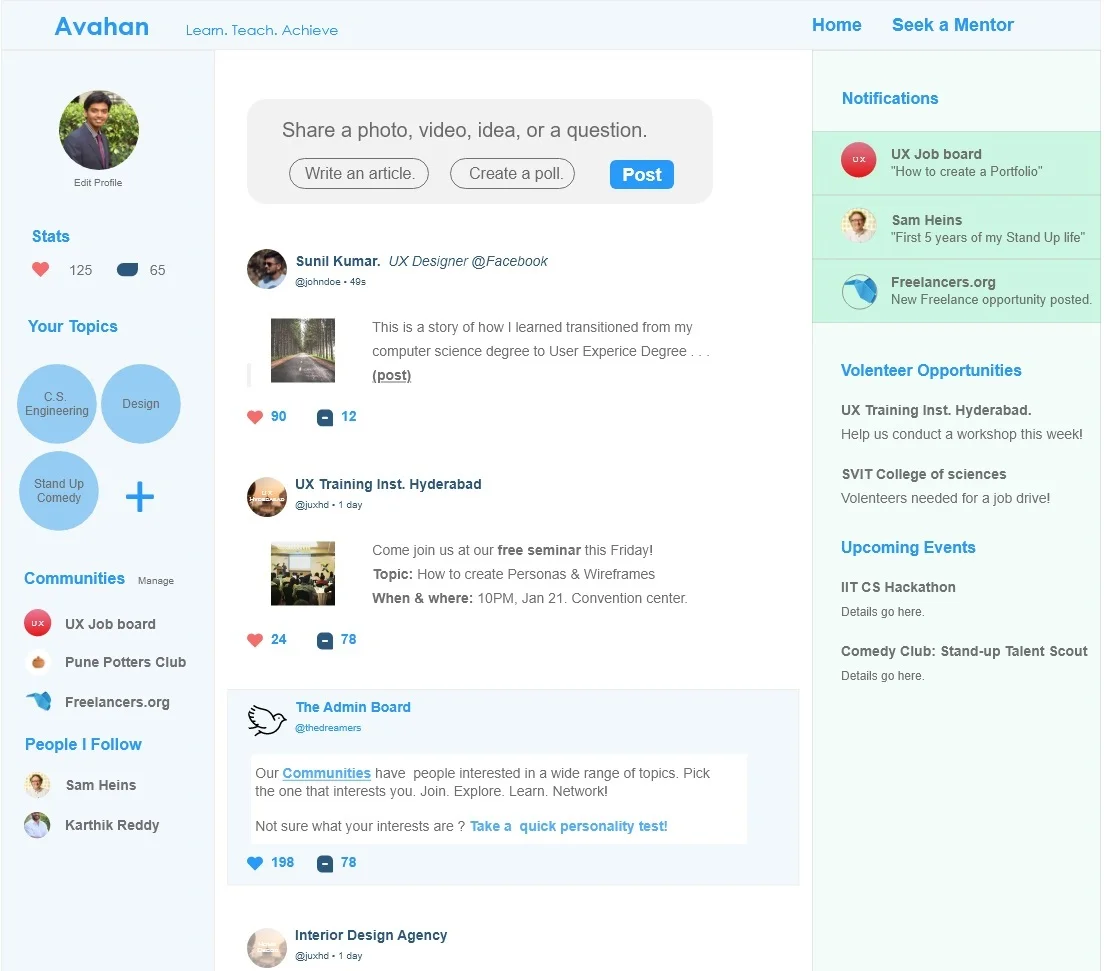Avahan's web-interface landing page.