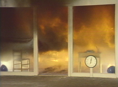 A bedroom built in test facility reaches "flashover," when everything in the room is heated to ignition temperature. (From the film Fire: Countdown to Disaster .)