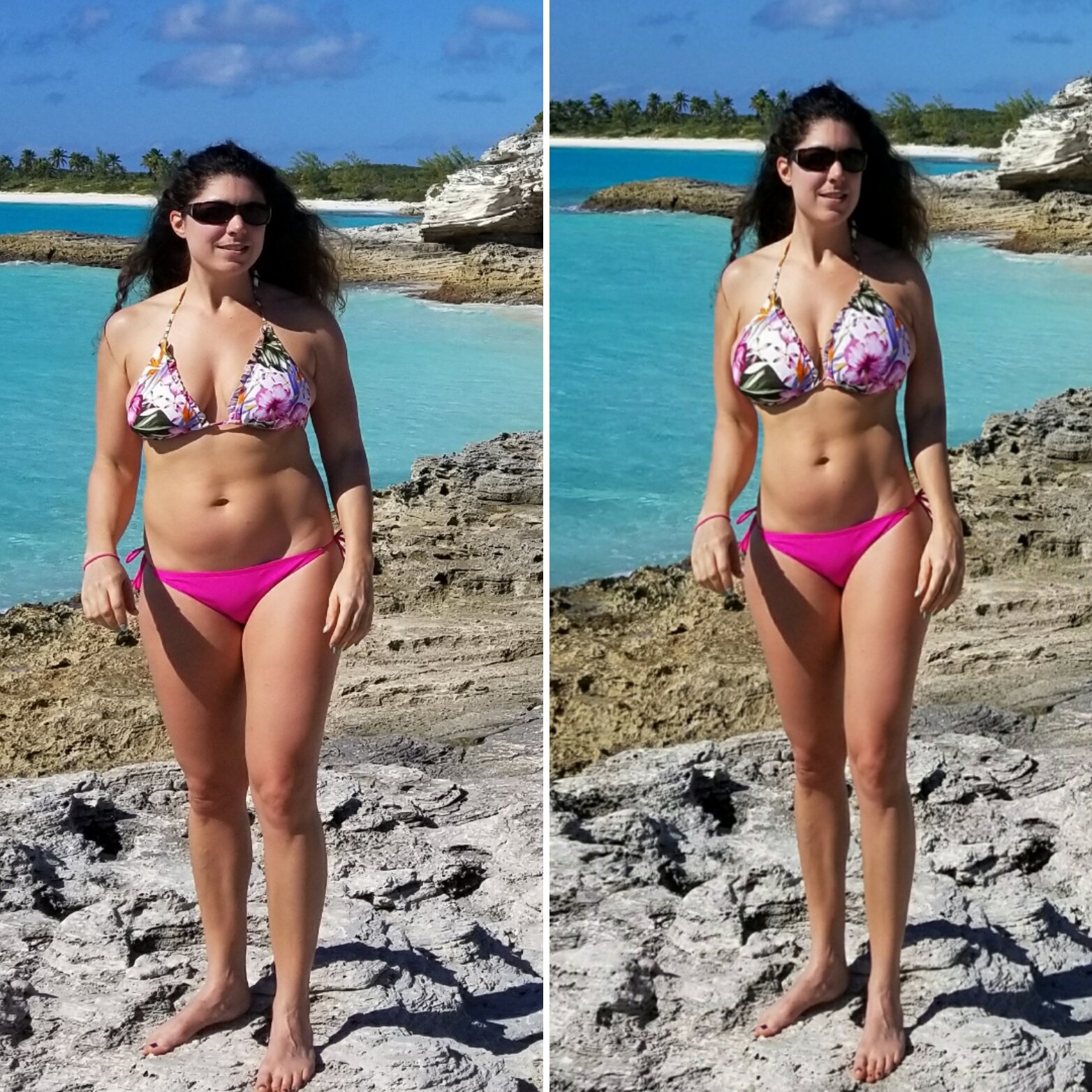This is the same photo, doctored two different ways by a body-changing app on my phone. In the first photo, I made myself look larger. In the second, I created society’s “cultural ideal” of the female body. Point: when you look at other peoples’ pho…