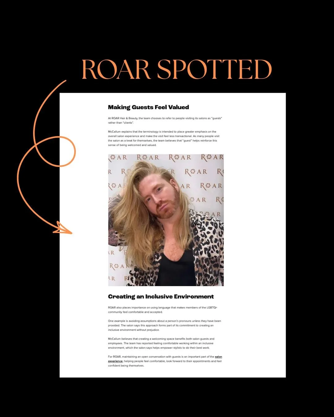 ROAR spotted.. 🦁🖤

At ROAR we aim to make our space as inclusive as possible! Read all about the small changes we make on @salon_business. 🧡