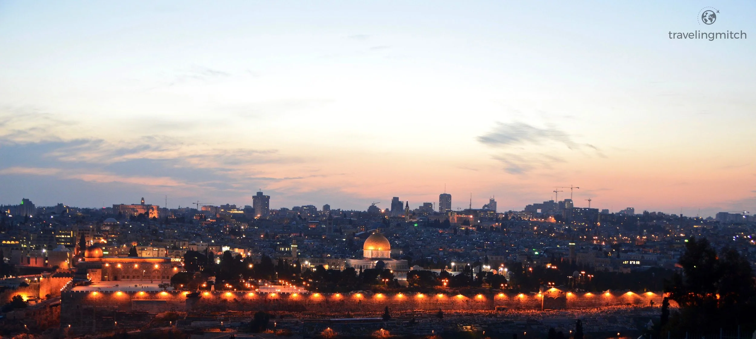 Views of the Old City from the Mount of Olives at dusk - Jerusalem, Israel