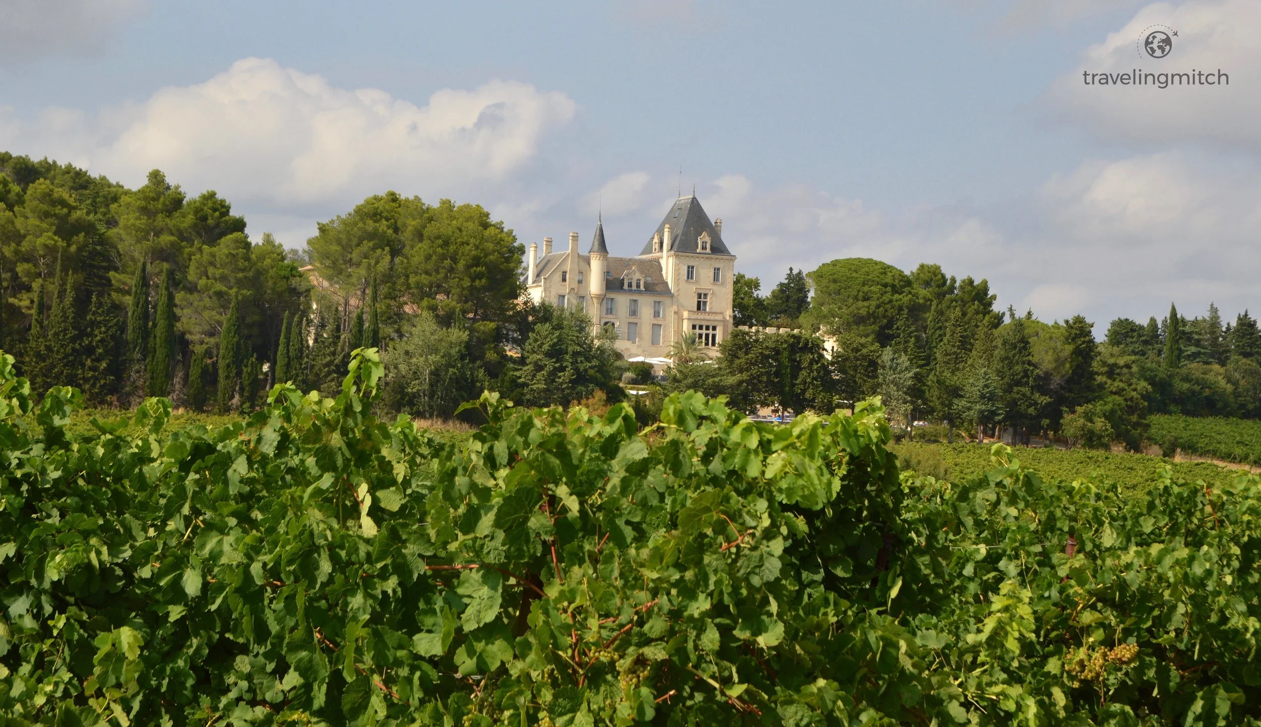 The views of Cháteau Les Carrases in France 