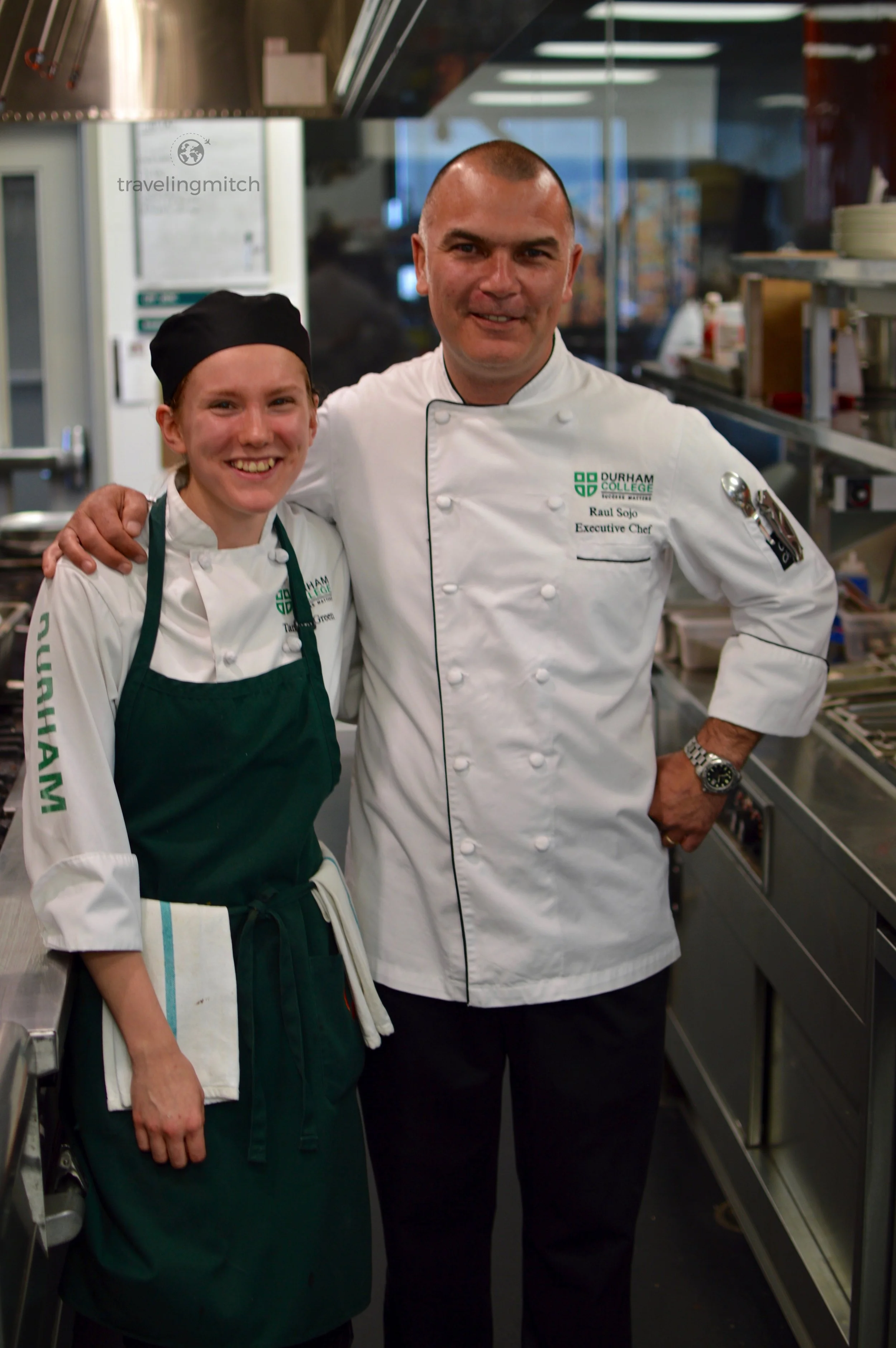 Raul Sojo, the executive chef of Bistro '67 with a Durham College student in tow.