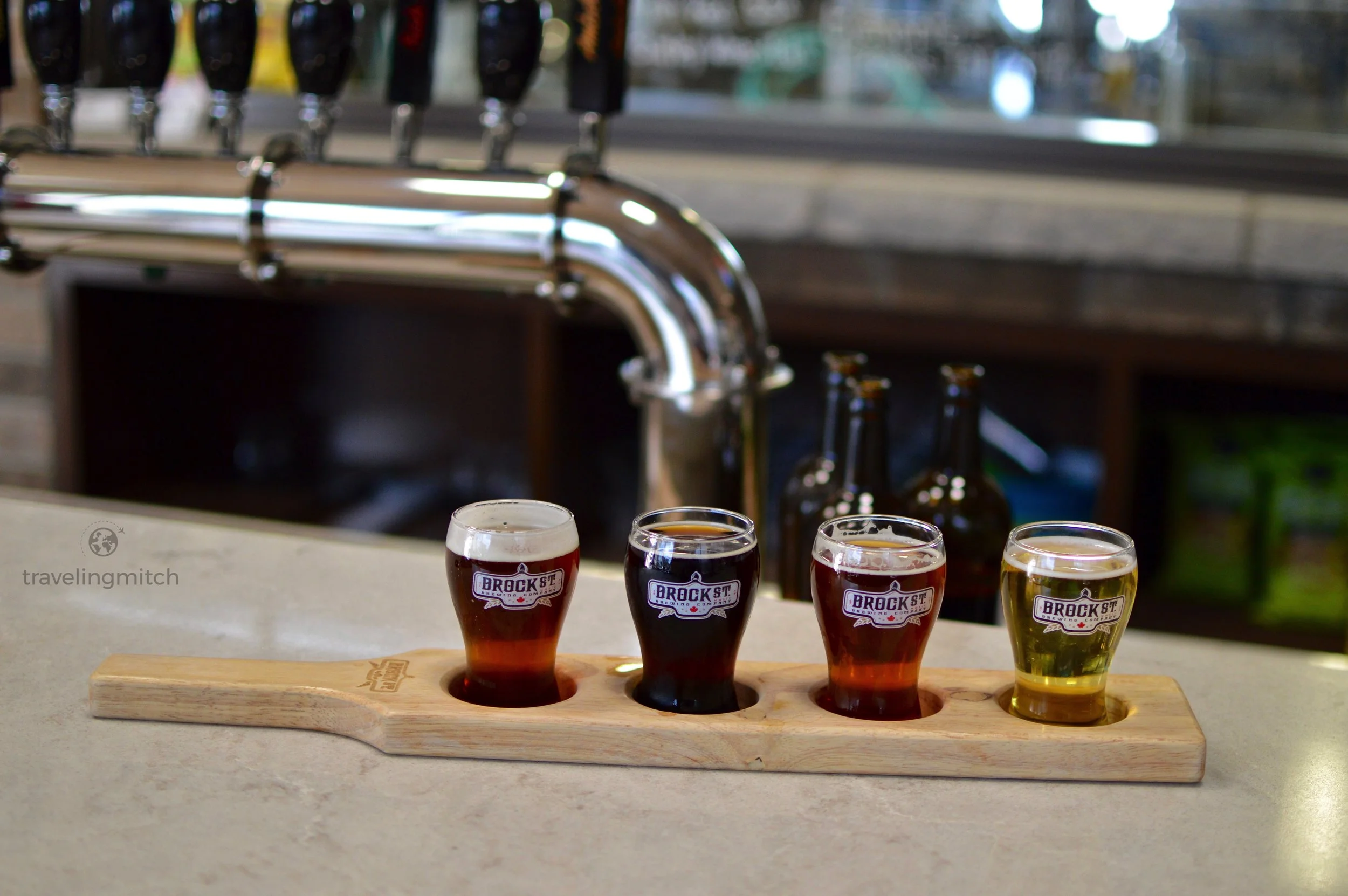 Brock St. Brewing Co. in Whitby, Ontario. From right to left - blonde, amber, Irish red, and pineapple express IPA.