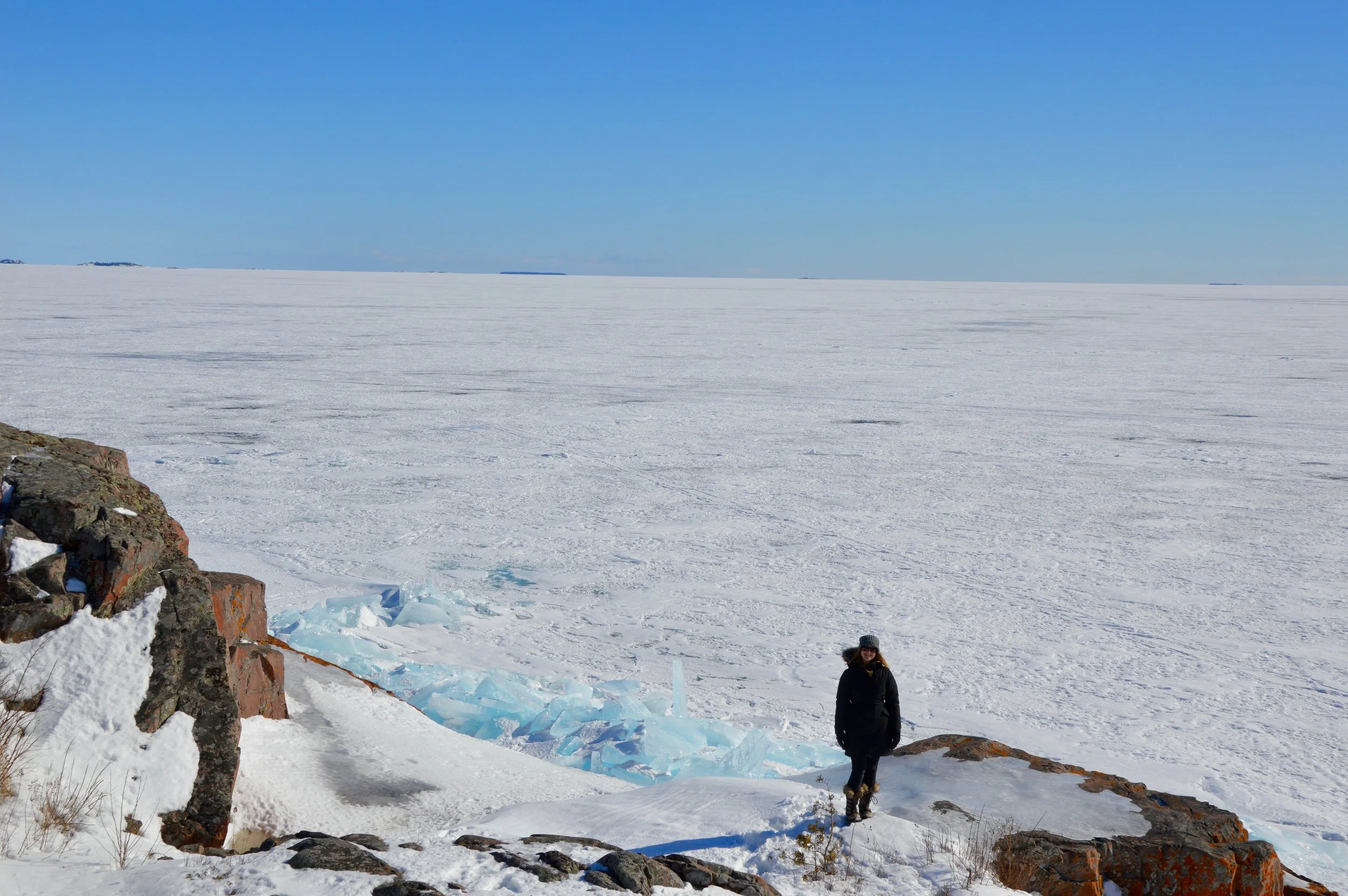 Winter hiking out to the lighthouse in Killarney, Ontario is a must.