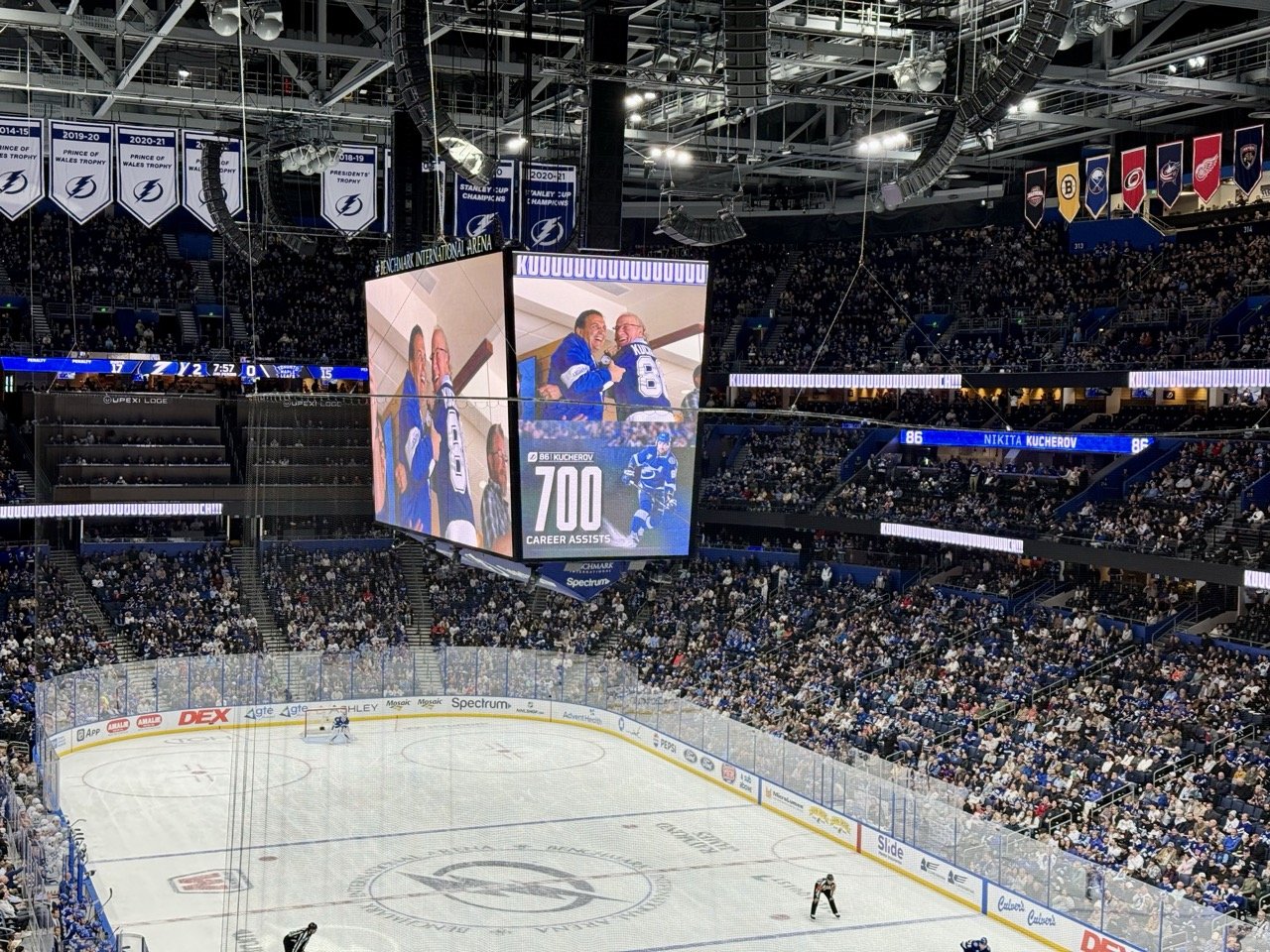 Kucherov's Dad celebrating his 700th assist