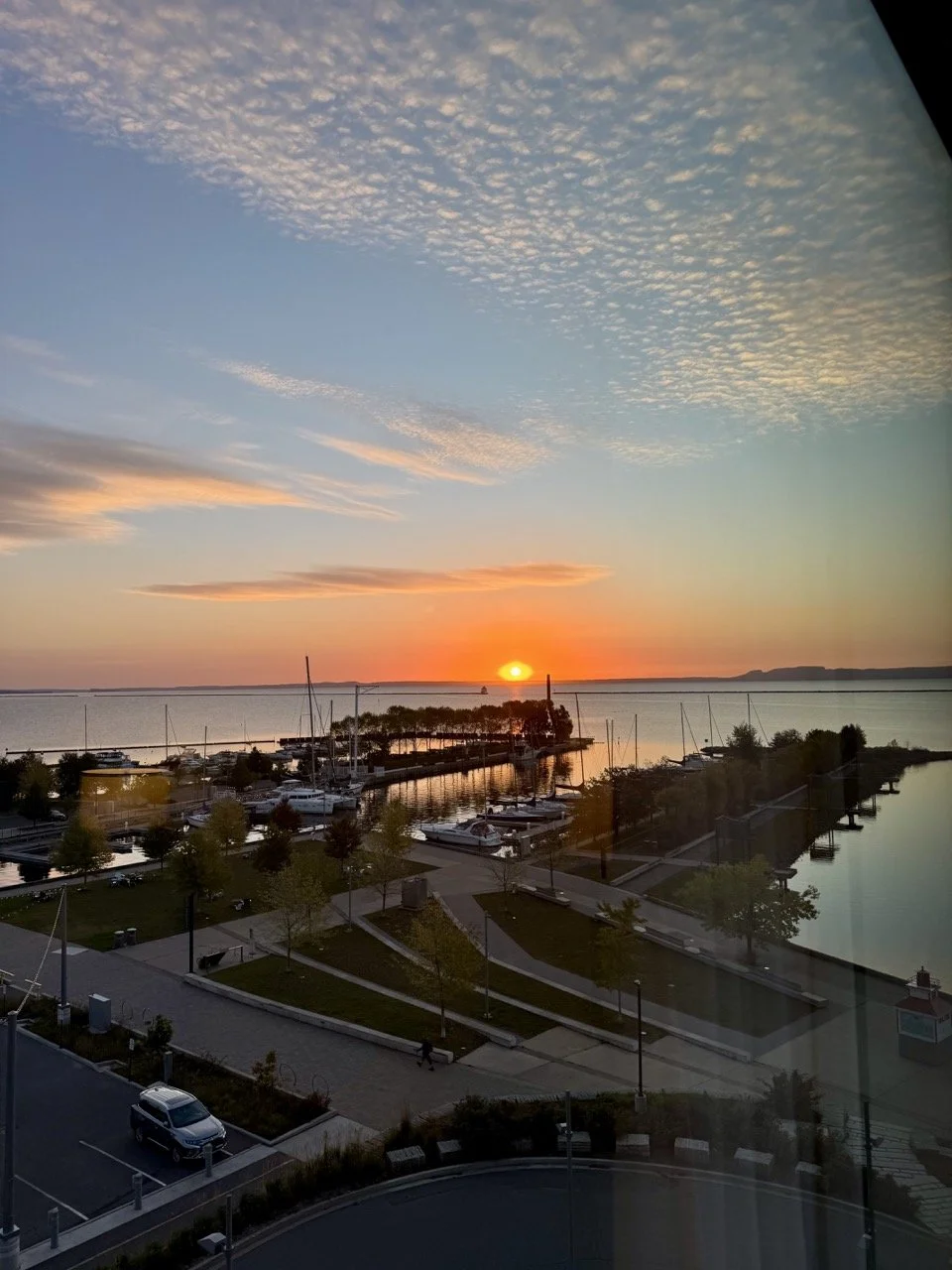 sleeping giant sunrise from hotel room thunder bay