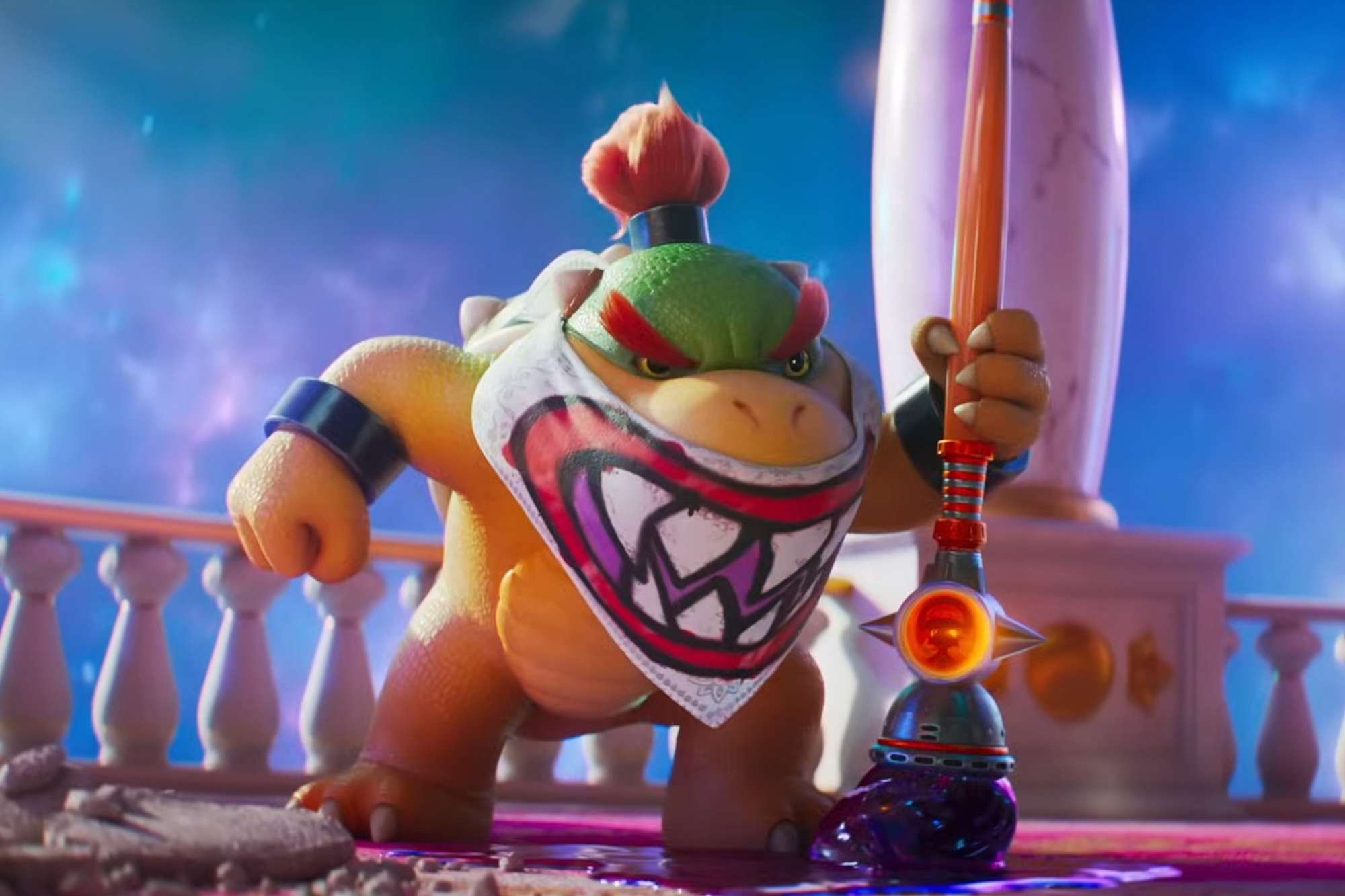 A still image from The Super Mario Galaxy movie showing Bowser Jr.