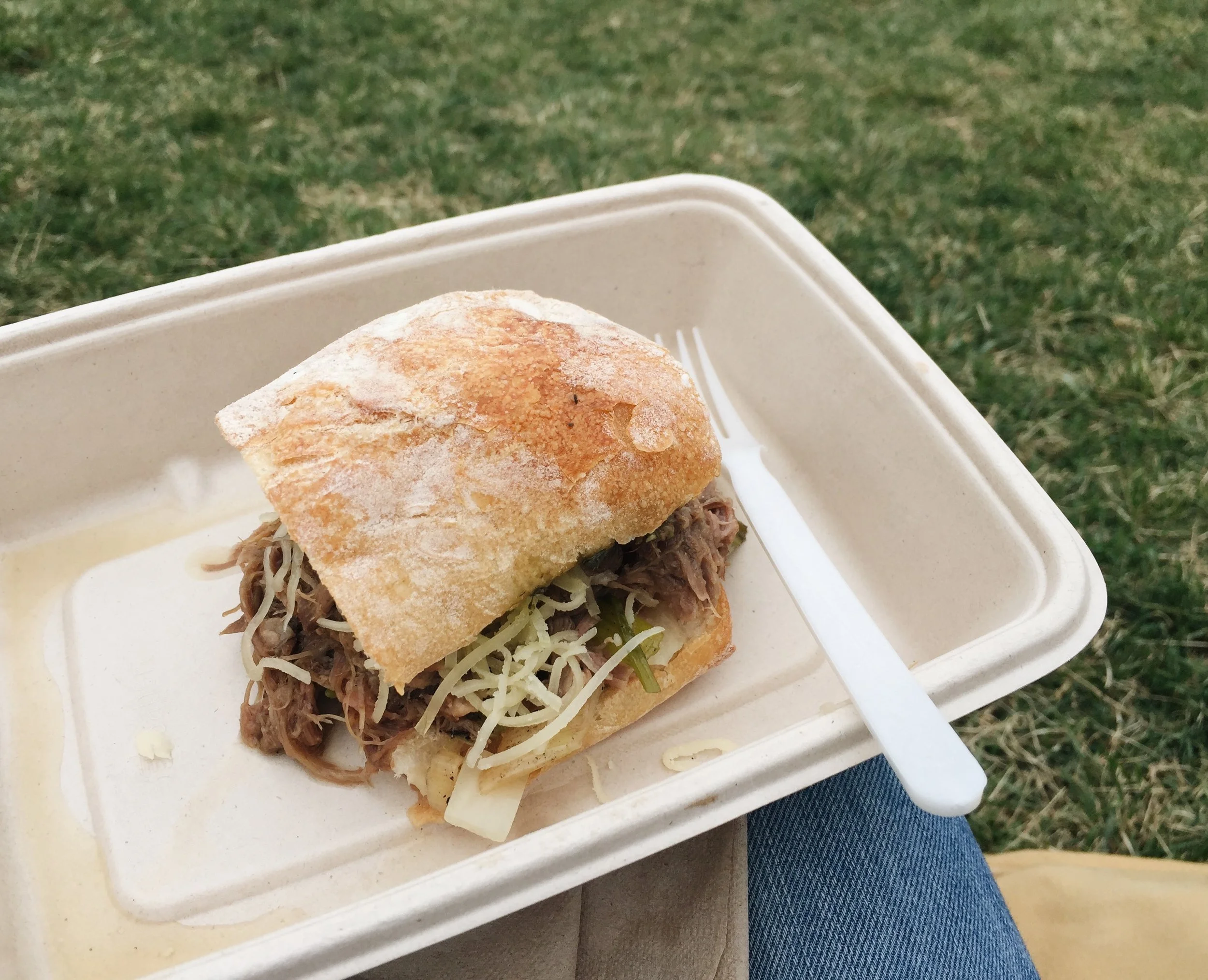 Grabbed a lamb sandwich from the market to eat at the park!