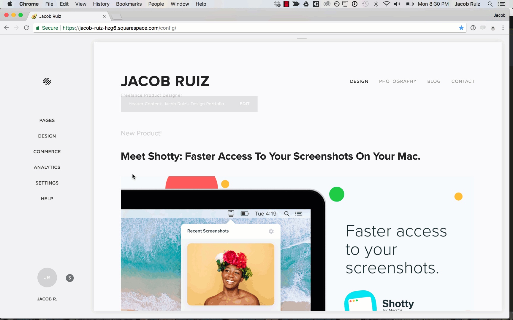 Creating a new blank page in Squarespace.