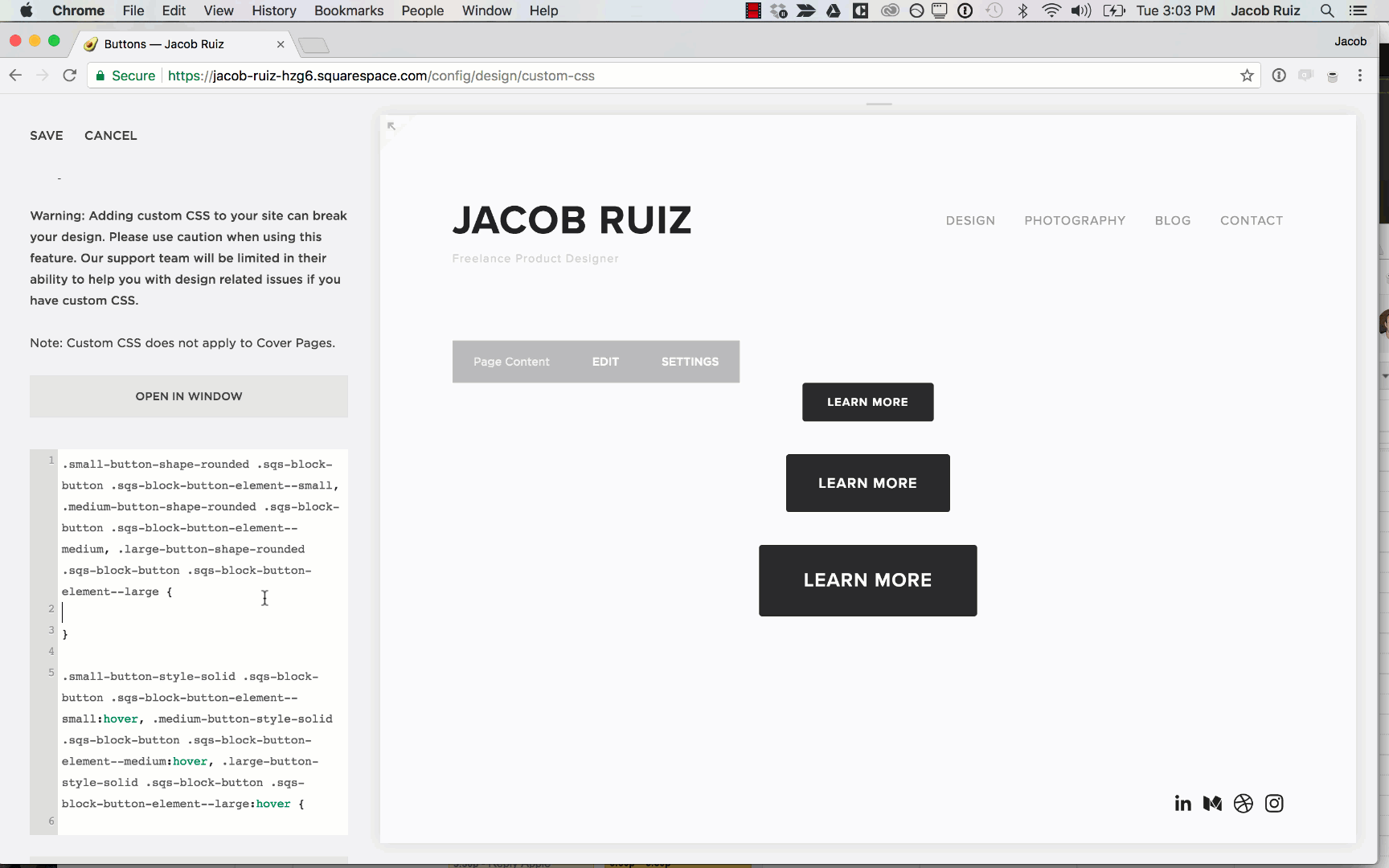 Adding new properties to the default state of the buttons.