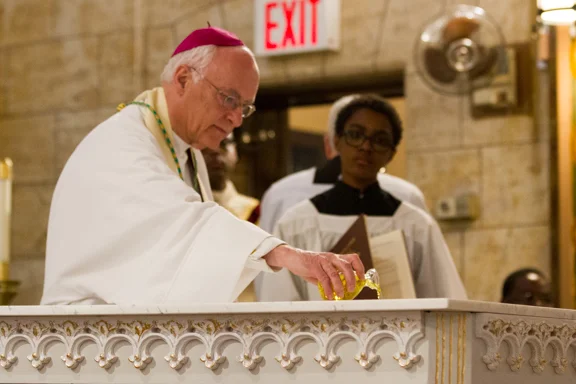 Rededication Mass of Holy Rosary Church Sunday, May 21st 2017. Bishop Chappetto anoints the New Altar.