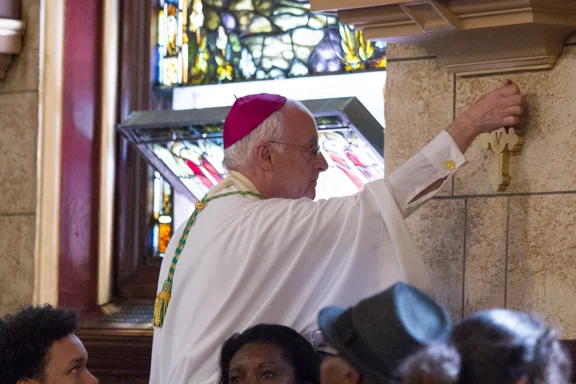 Rededication Mass of Holy Rosary Church Sunday, May 21st 2017. Bishop Chappetto anoints the walls of the Church.