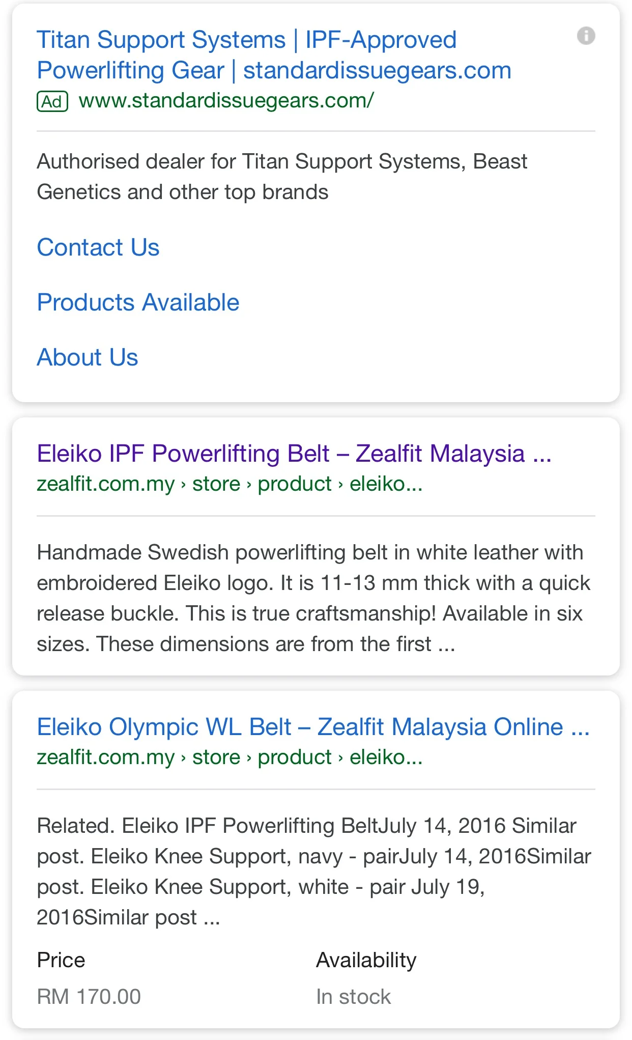 Search results on Google