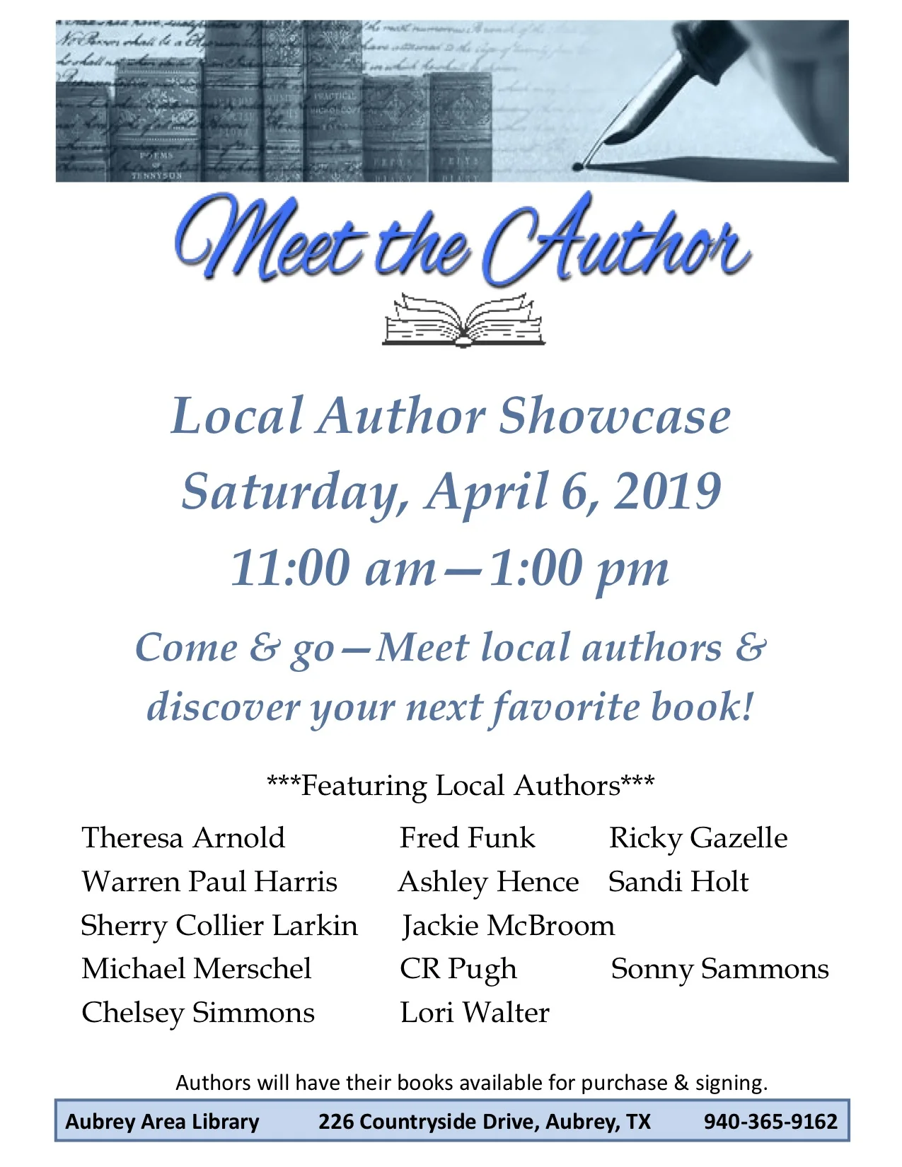 Aubrey, Texas: Aubrey Area Library "Meet the Author" day