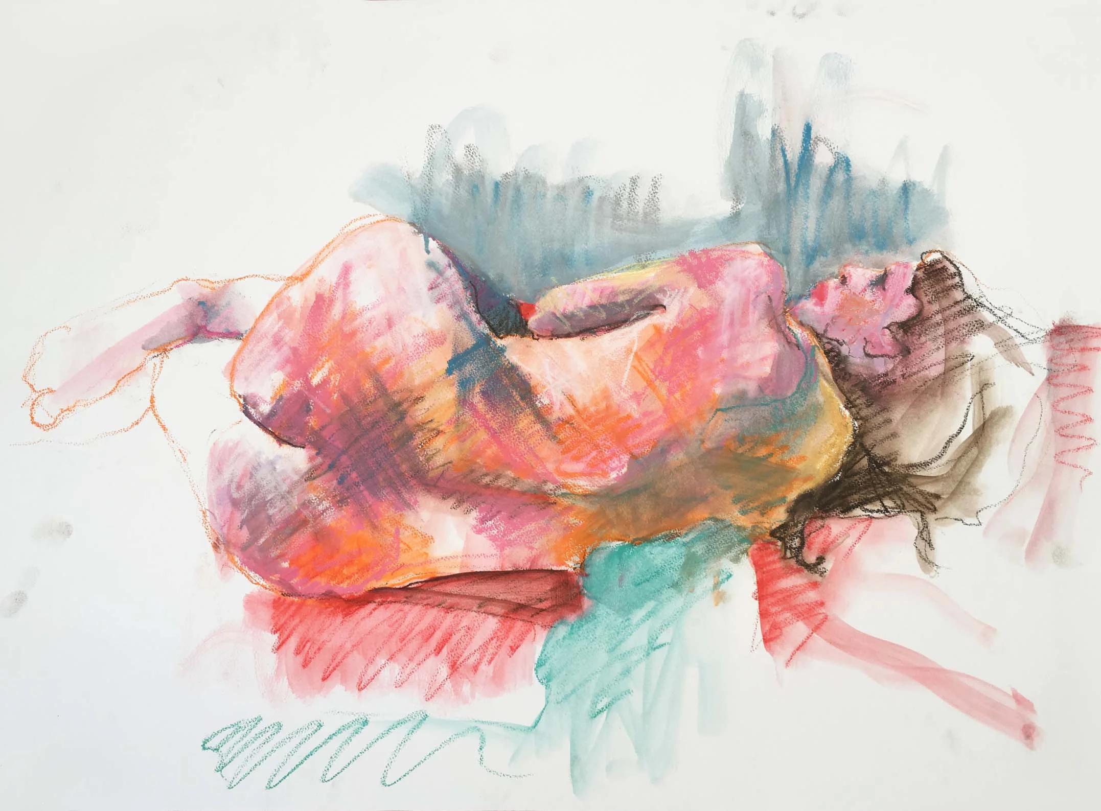 Woman on a Red Cushion, 2005. Oil pastel on paper, w76 x h55 cm (79 x 59cm framed).