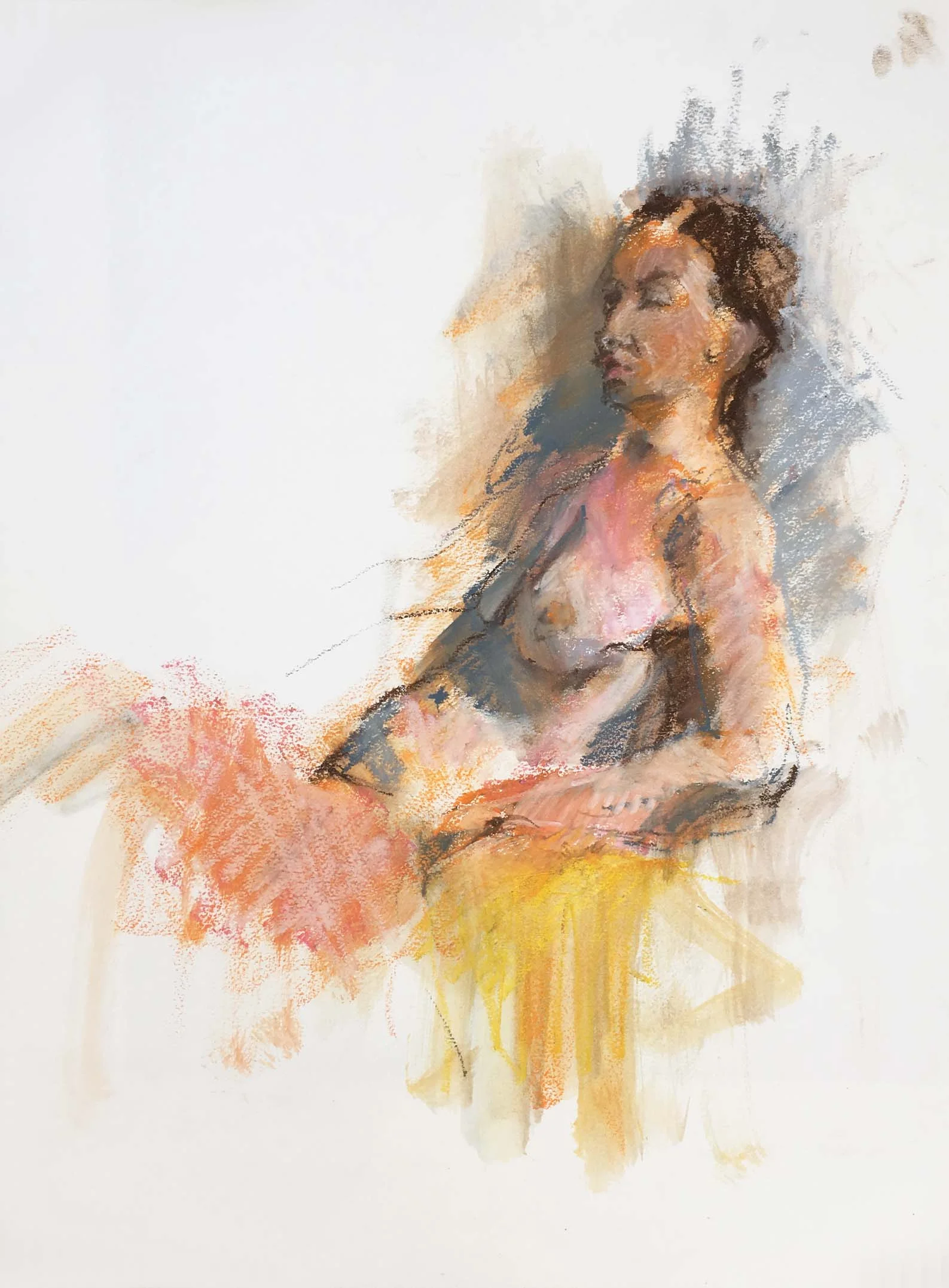 Woman on a Mustard Chair, 2005. Oil pastel on paper, w50 x h65.5cm.