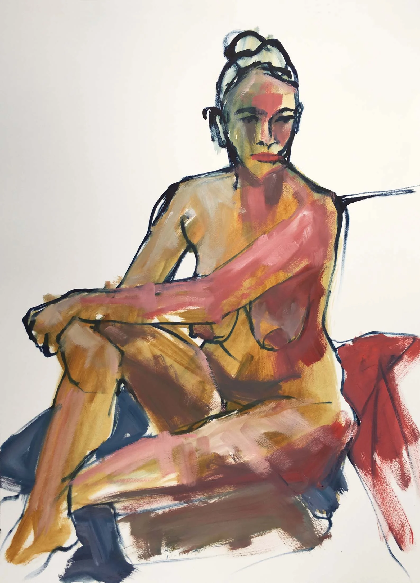 Woman on a Blue Throw III, 2017. Oil on paper, w55 x h76cm (w74 x h94.5cm framed). SOLD