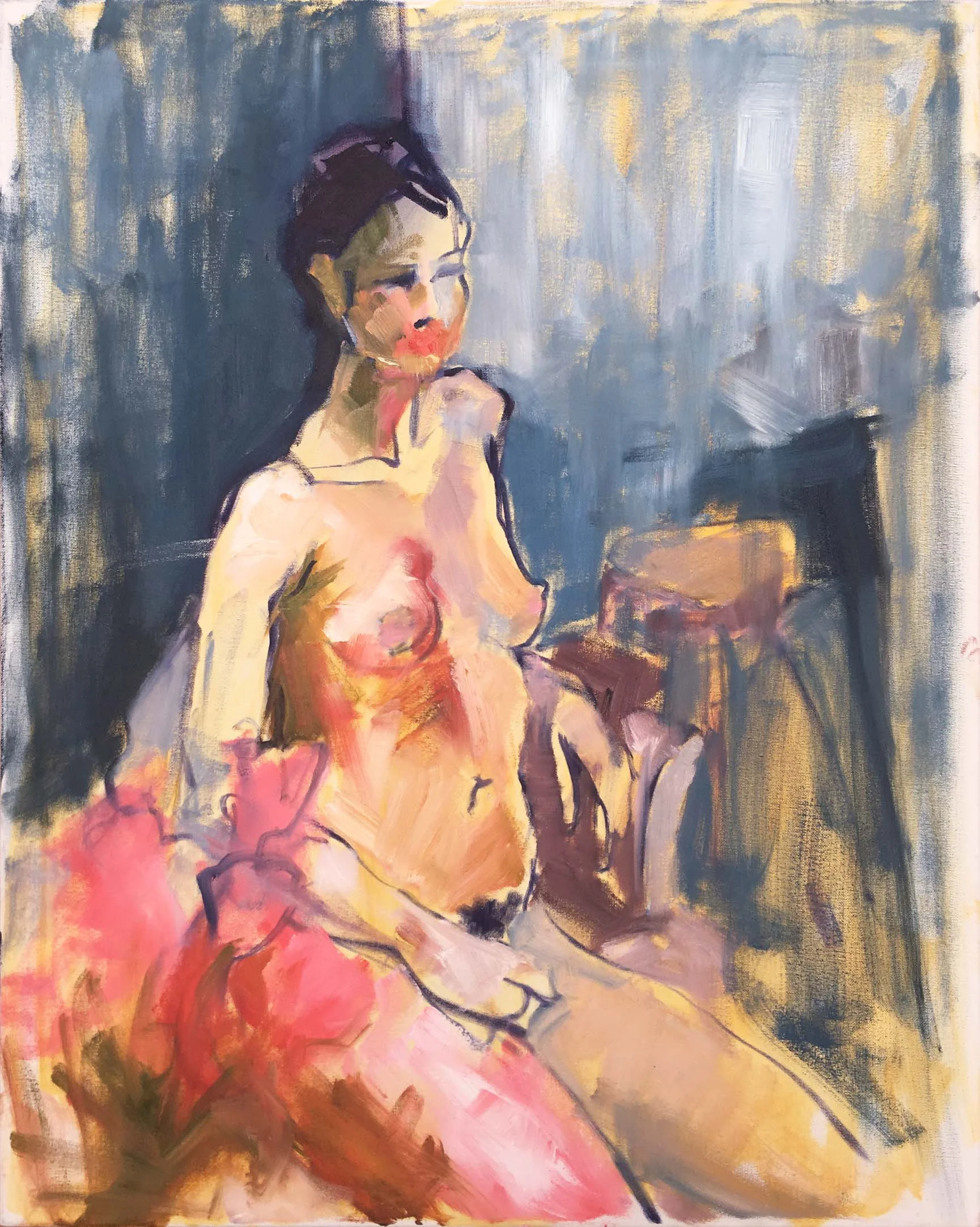 Woman Through Pink Flowers I