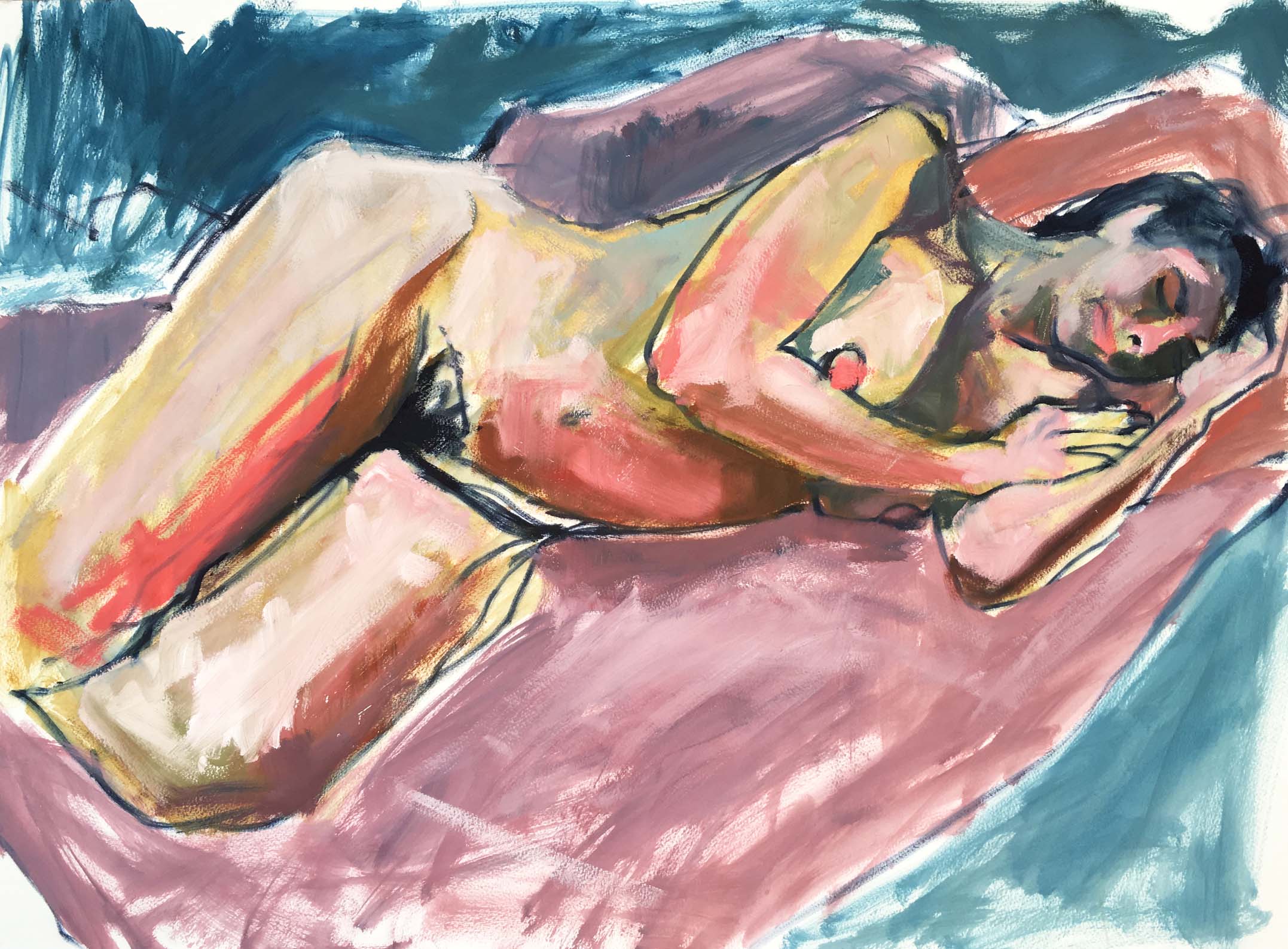 Woman on a Pink Quilt