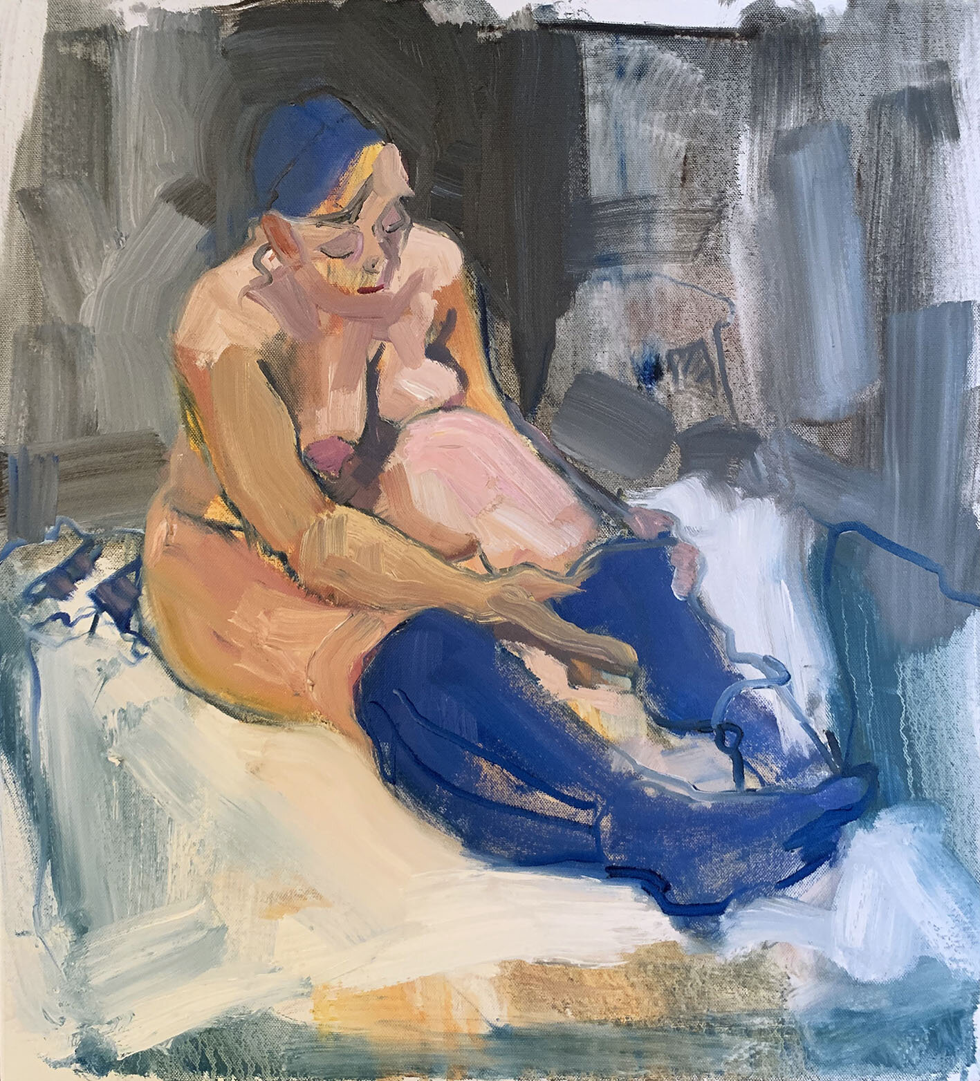 Woman with Blue Socks