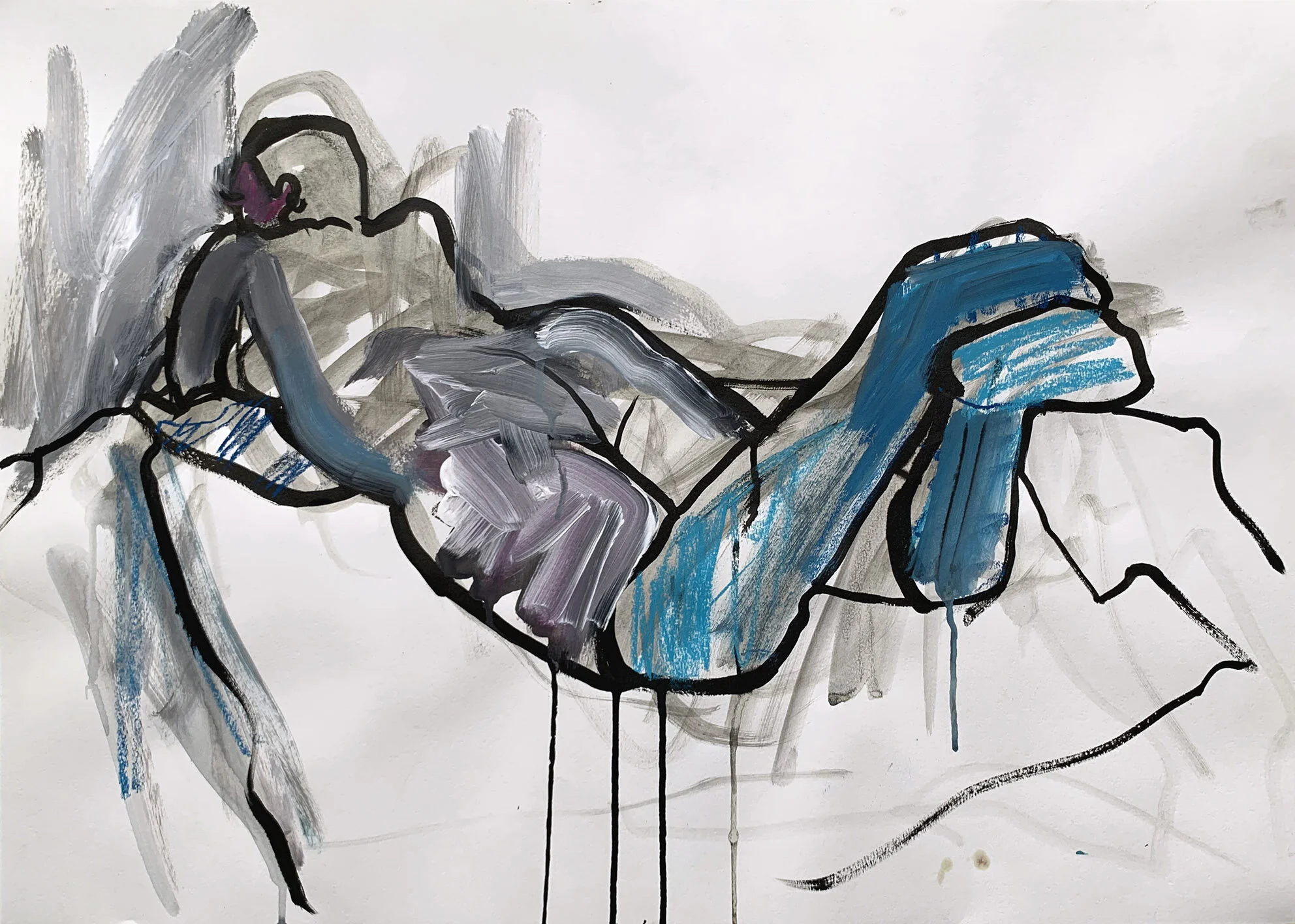 Woman with Blue Socks Study - Loose Life Drawing