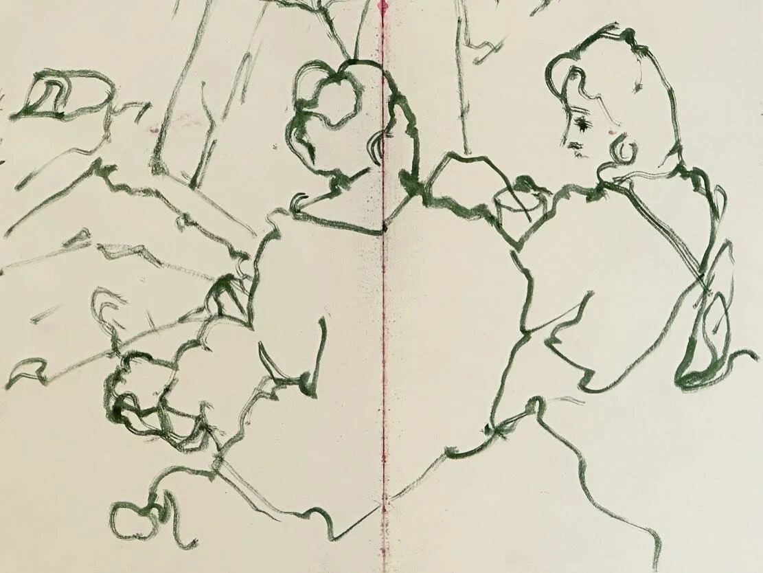 Poppy and Beth chatting in the break at life drawing.