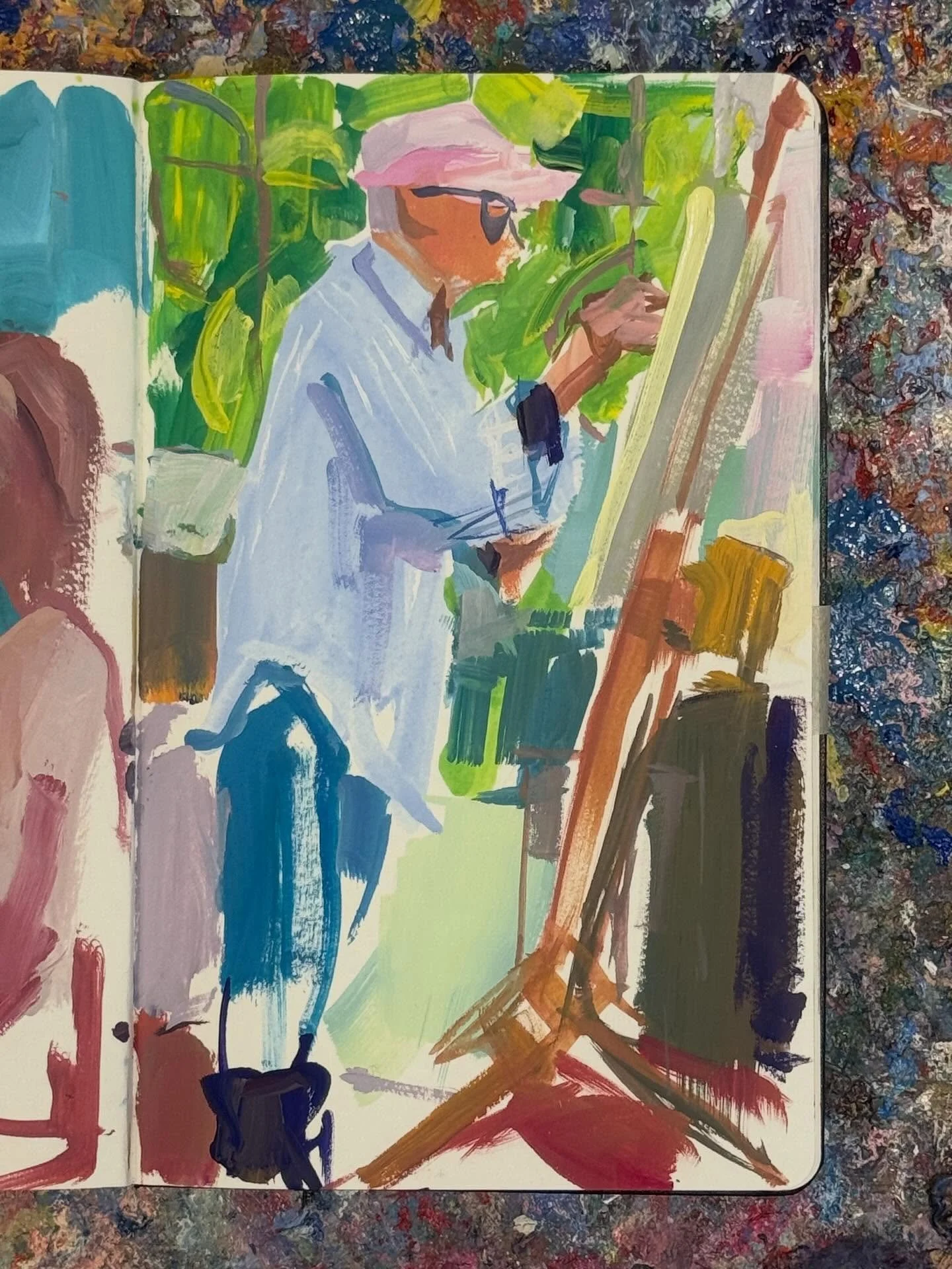 Painting Fiona painting with a palette knife @sunningwell_school_of_art . Gouache

#drawingpeopledrawing #paintingpeoplepainting #gouache #sketchbook #quickpainting #gouachesketch #sunningwellschoolofart #artclass #drawingtutor #arttutor #oxfordartso