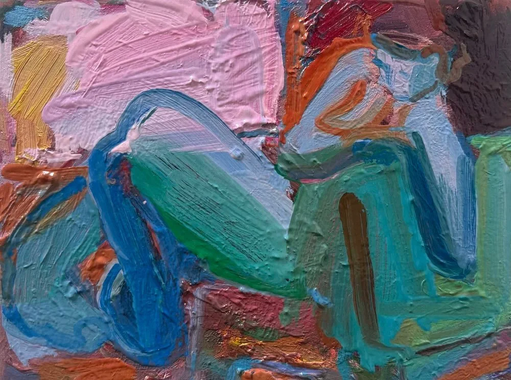 On its way to @tregonycontemporary 😍 It took me ages to resolve this little painting. Why is that? Why do some sort themselves out so quickly and others become so many different things along the way? She&rsquo;s been a hundred colours but it turns o