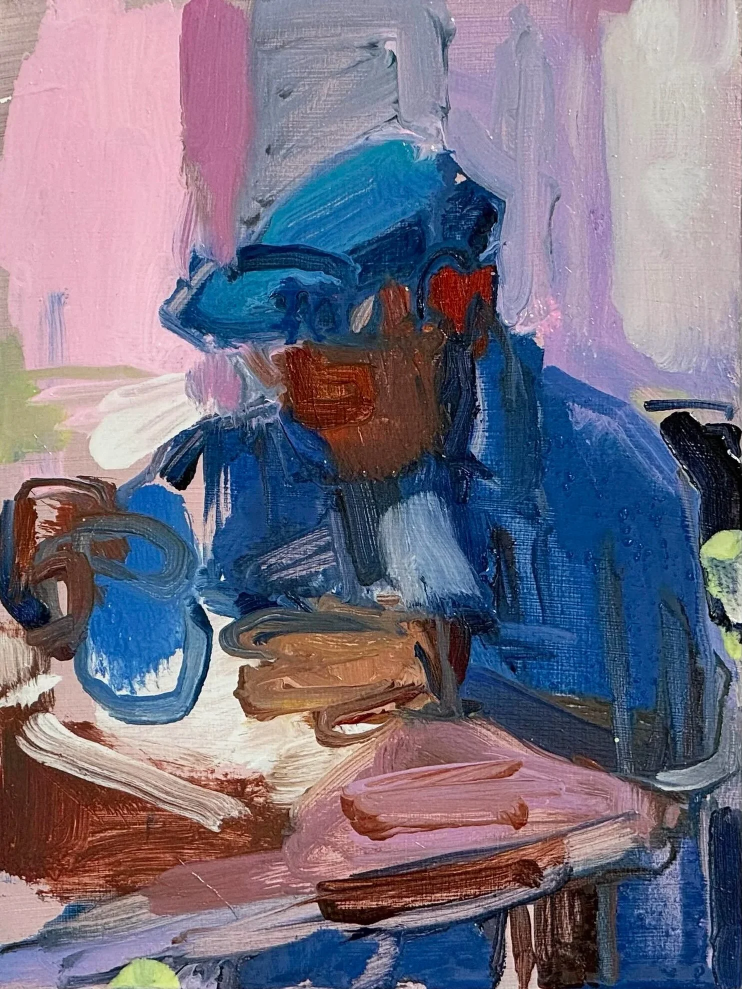 I made this painting from a couple of quick drawings in my sketchbook from last summer during my first visit to Hay-on-Wye. I loved sitting in cafes eating lots and people watching. I can&rsquo;t wait to go back this week! This painting will be on di