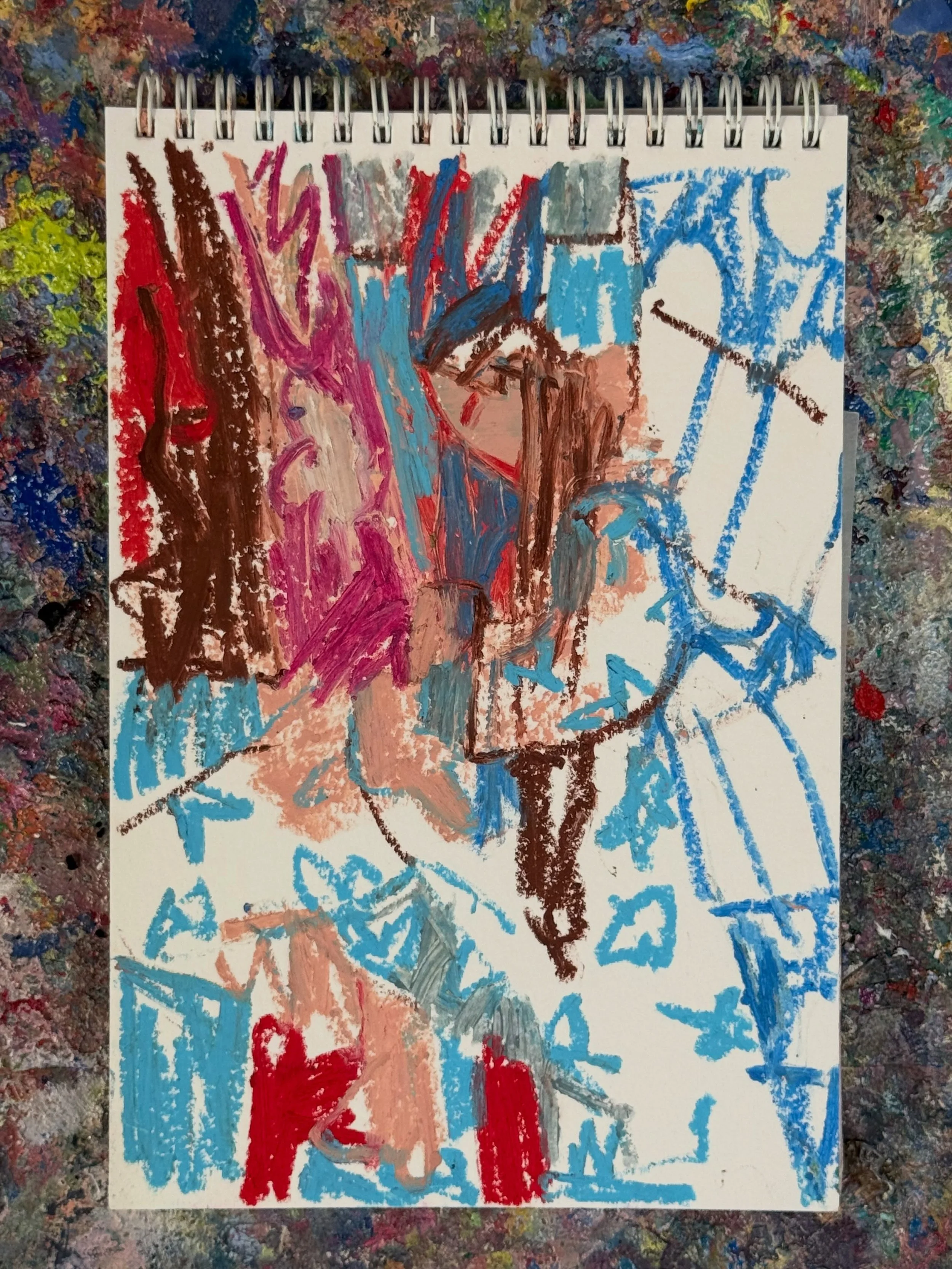 Drawing from a drawing of @naomimorris.lifemodel surrounded by her patterned dresses. 

#lifedrawing #oilpastelsketch #drawingfromdrawings #lifeclassoxfordshire #pattern