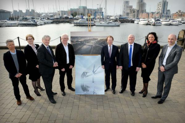 From left to right: David Summerfield, Foster + Partners, Suzanne Buck, Project Manager, Councillor Guy McGregor, Lead councillor with responsibility for the Upper Orwell Crossings, Spencer De Grey, Joint Head of Design at Foster + Partners, Ben Gummer MP, Colin Noble, Leader of Suffolk County Council, Deborah Cadman, Chief Executive of Suffolk County Council, Niall Dempsey, Foster + Partners.