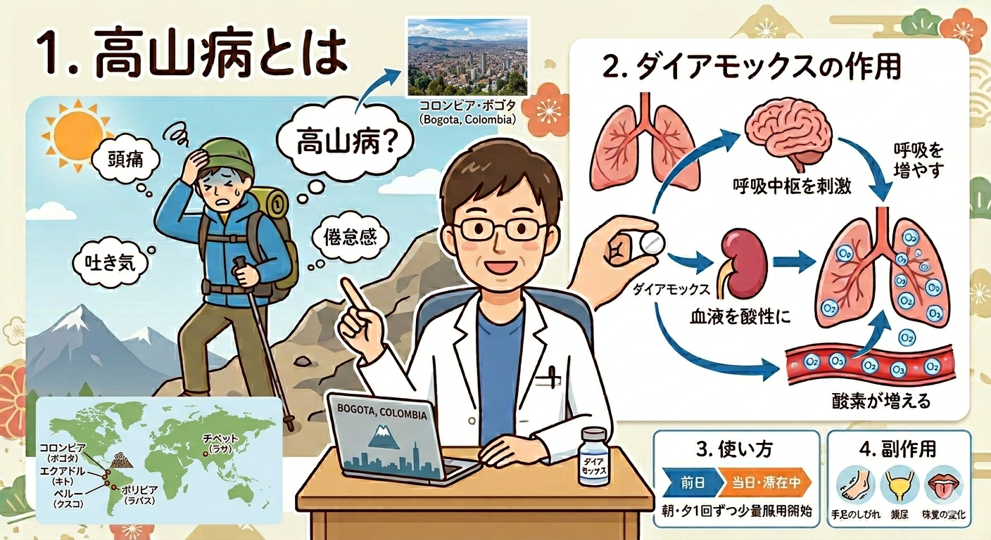 「高山病」と、その予防薬として知られる「ダイアモックス」について