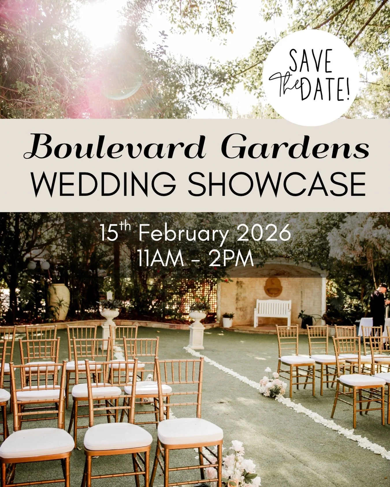 Join us at the Boulevard Gardens Wedding Showcase on 15 February 2026, 11AM&ndash;2PM.

Explore the space, meet amazing vendors, and picture your &ldquo;I do&rdquo; in the garden. 🤍

🎟️ Get your free ticket now &ndash; link in our bio