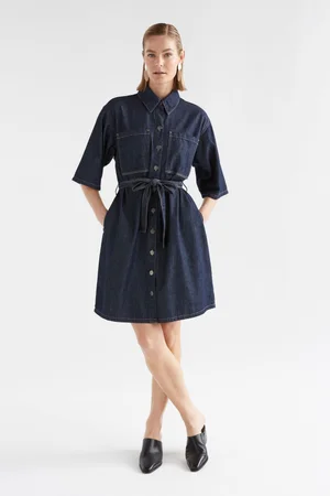 elk denim dress Shop The Gerber Long Sleeve Midi Denim Dress