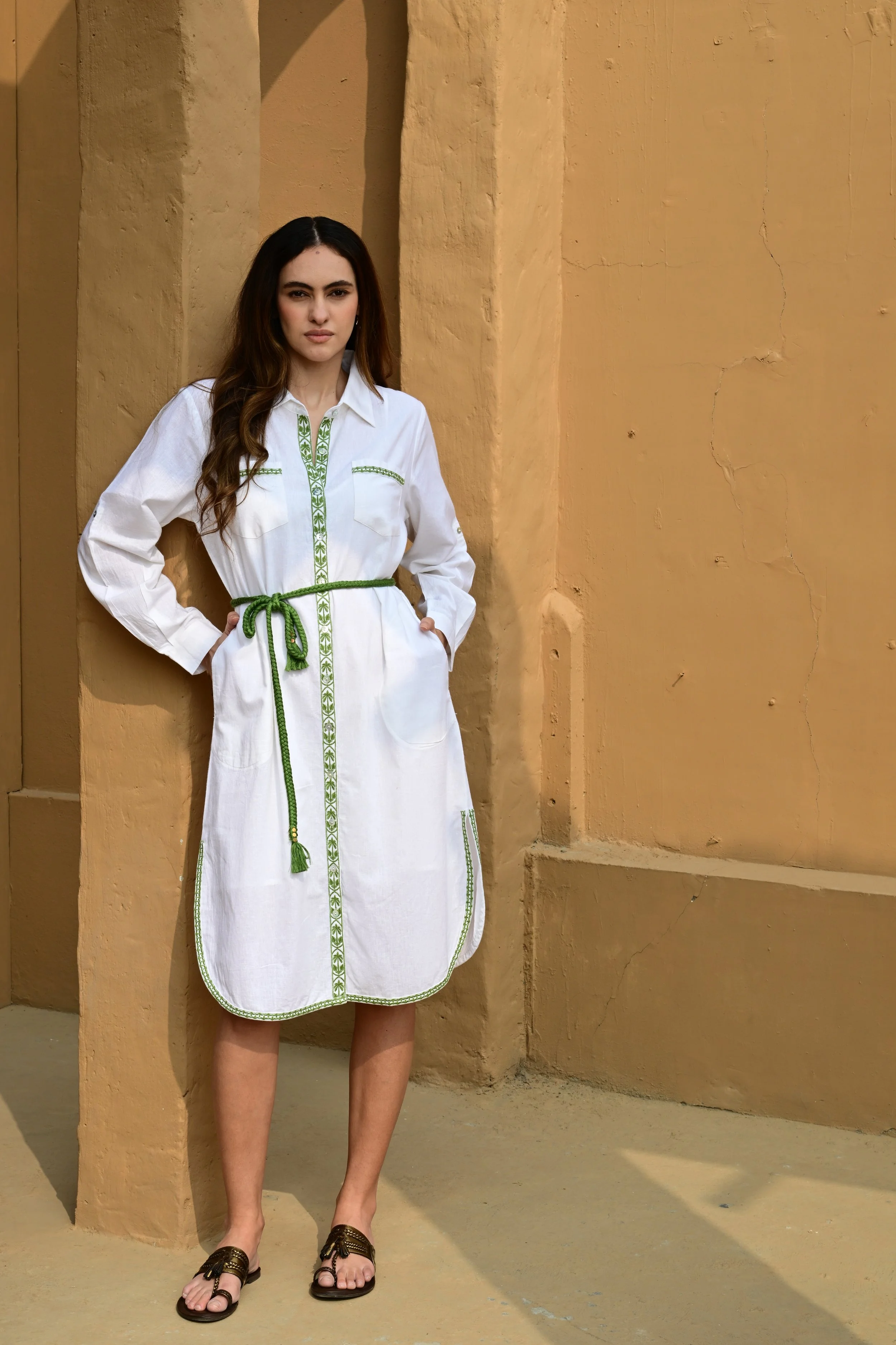 Azure and Indigo | Tiki Tropics Shirt Dress | White