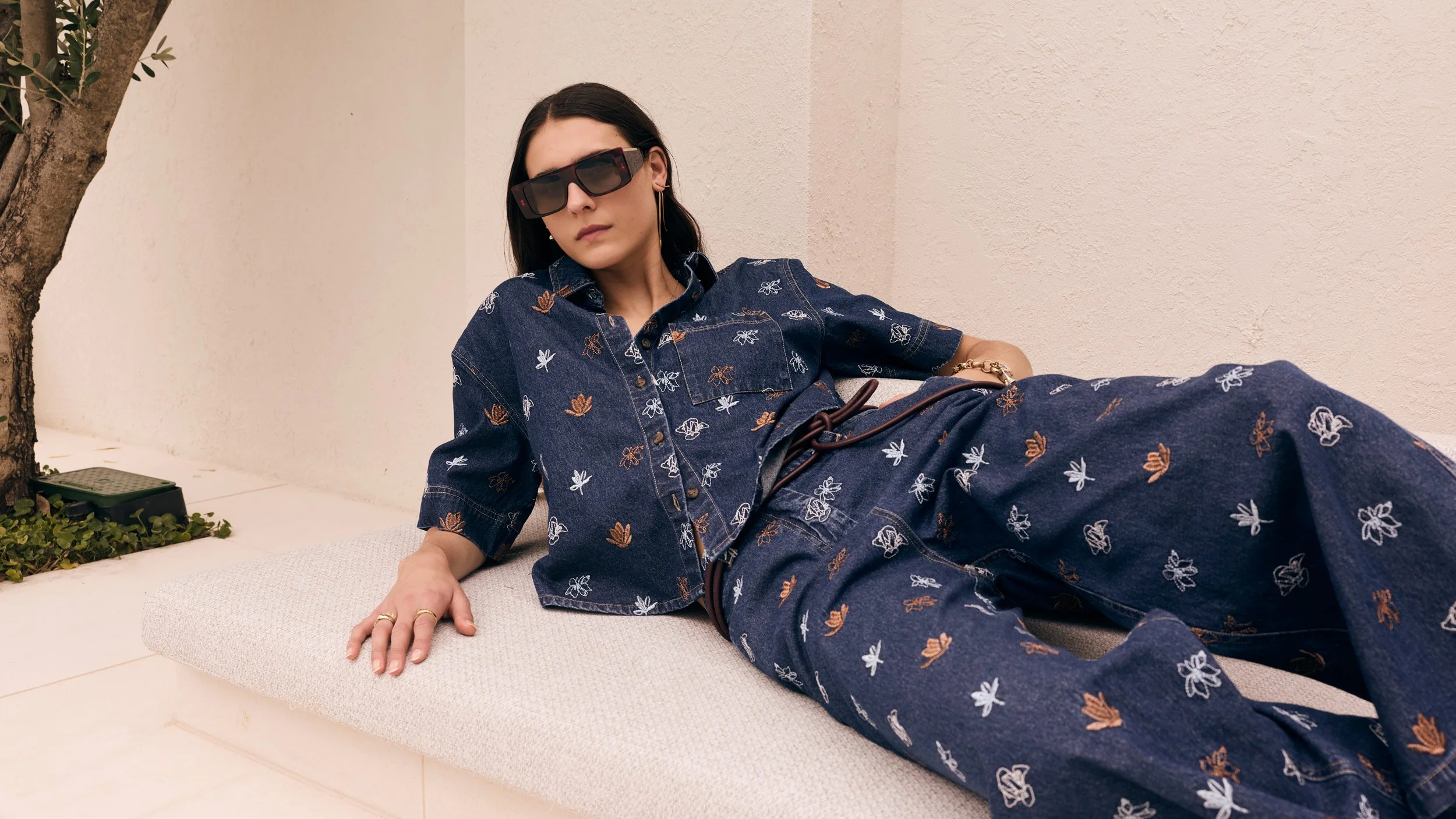 POL | Gilt Embroidered Pant | Denim Copper
