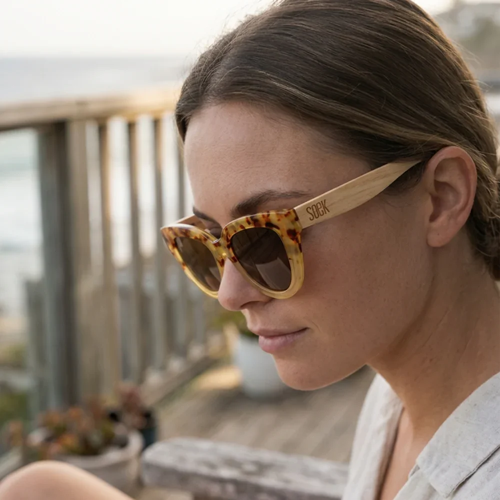 SOEK | FLUTTER Desert Tort l Sunglasses l Brown Lens l White Maple Arms