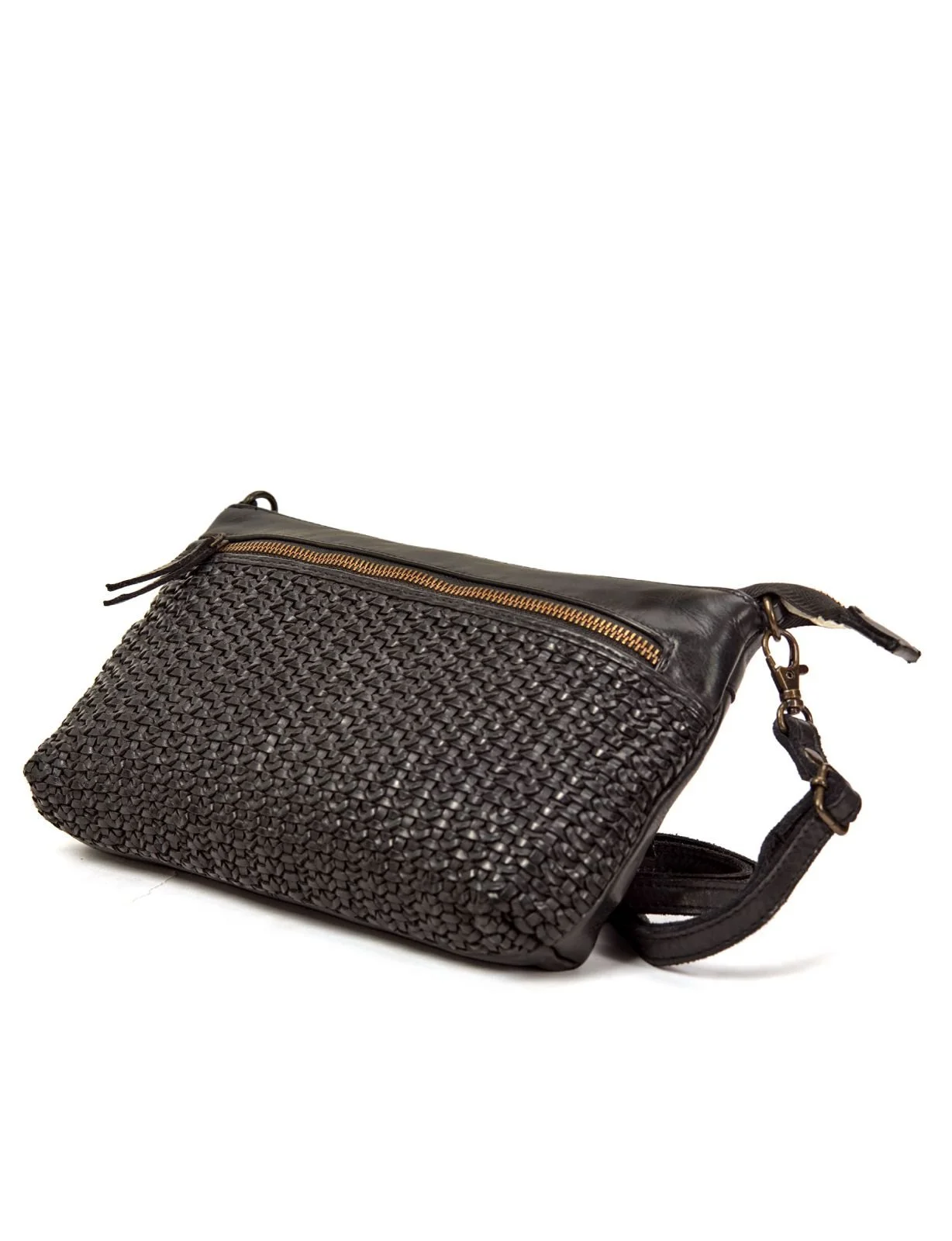 Saddle & Sash | Bendigo Woven Detail Leather XBody Bag | Black