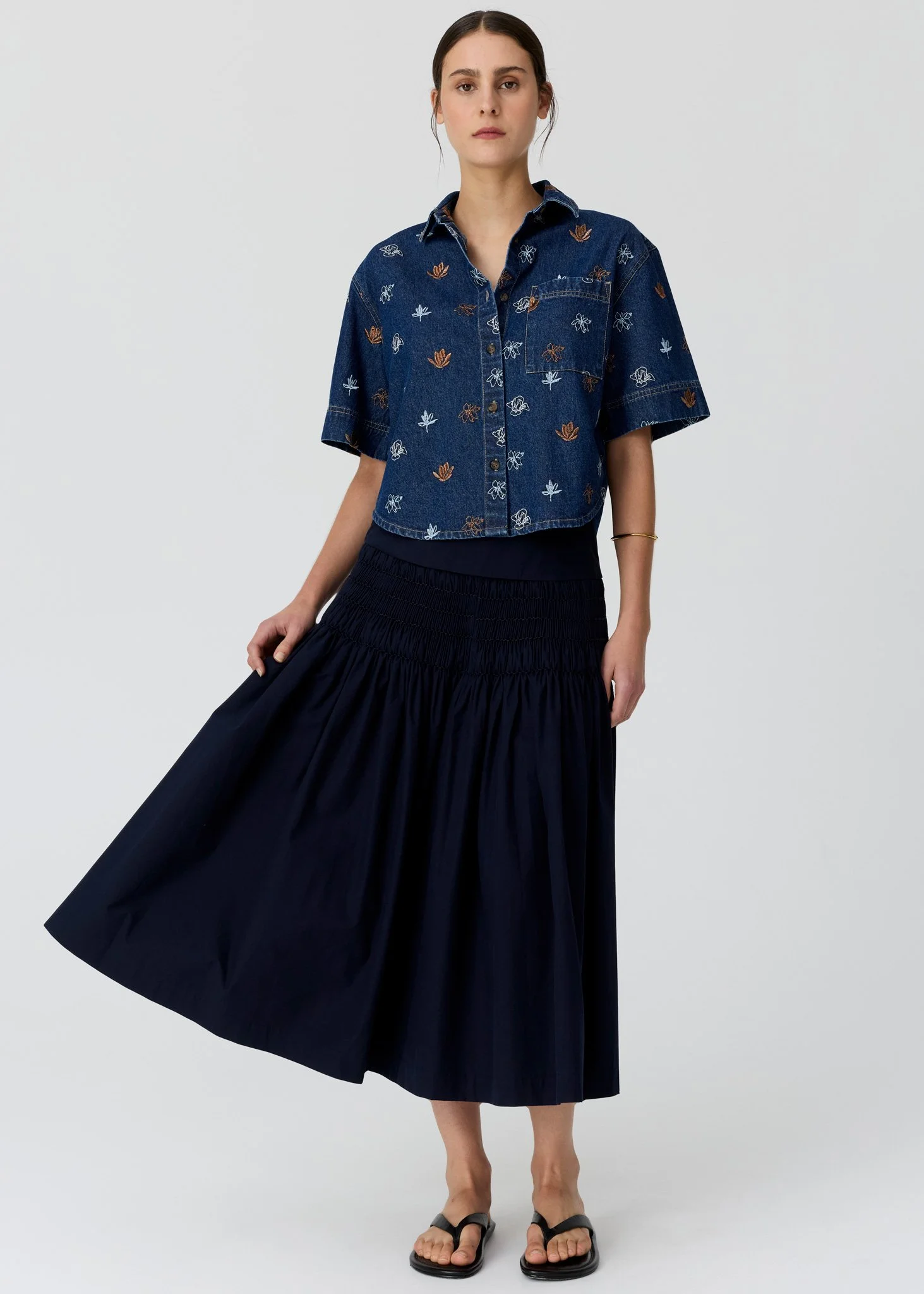 POL | Gilt Embroidered Shirt | Denim Copper