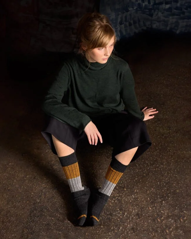 Tightology | Chunky Rib Charcoal Stripe Merino Socks