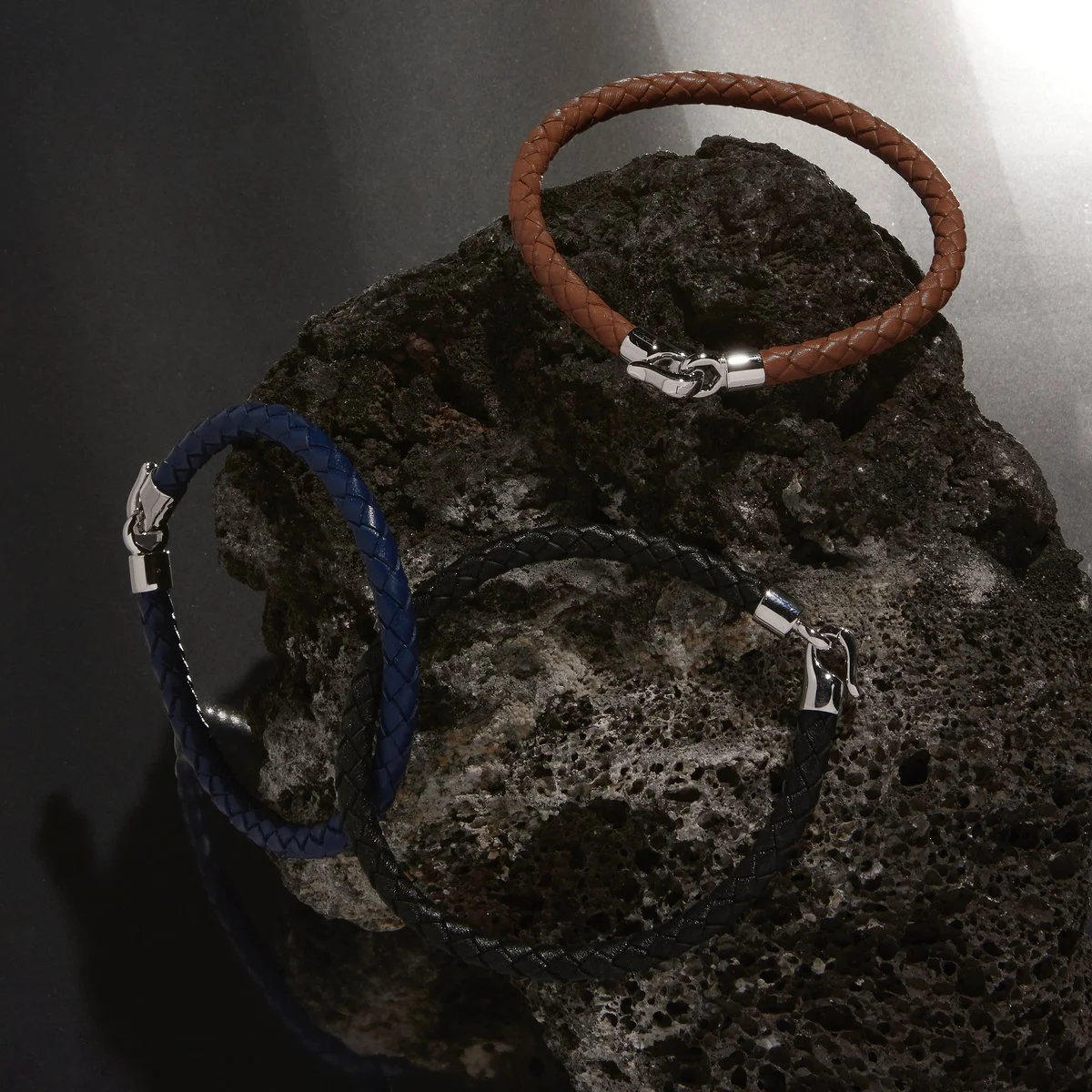 Najo | The Mariner Men’s Plaited Leather and Steel Bracelet | Black, Tan or Navy