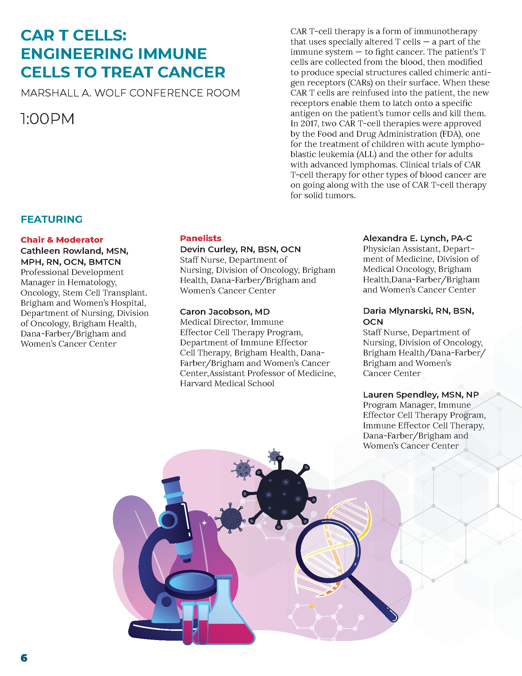 A page detailing speaker sessions in the Discover Brigham 2019 program.