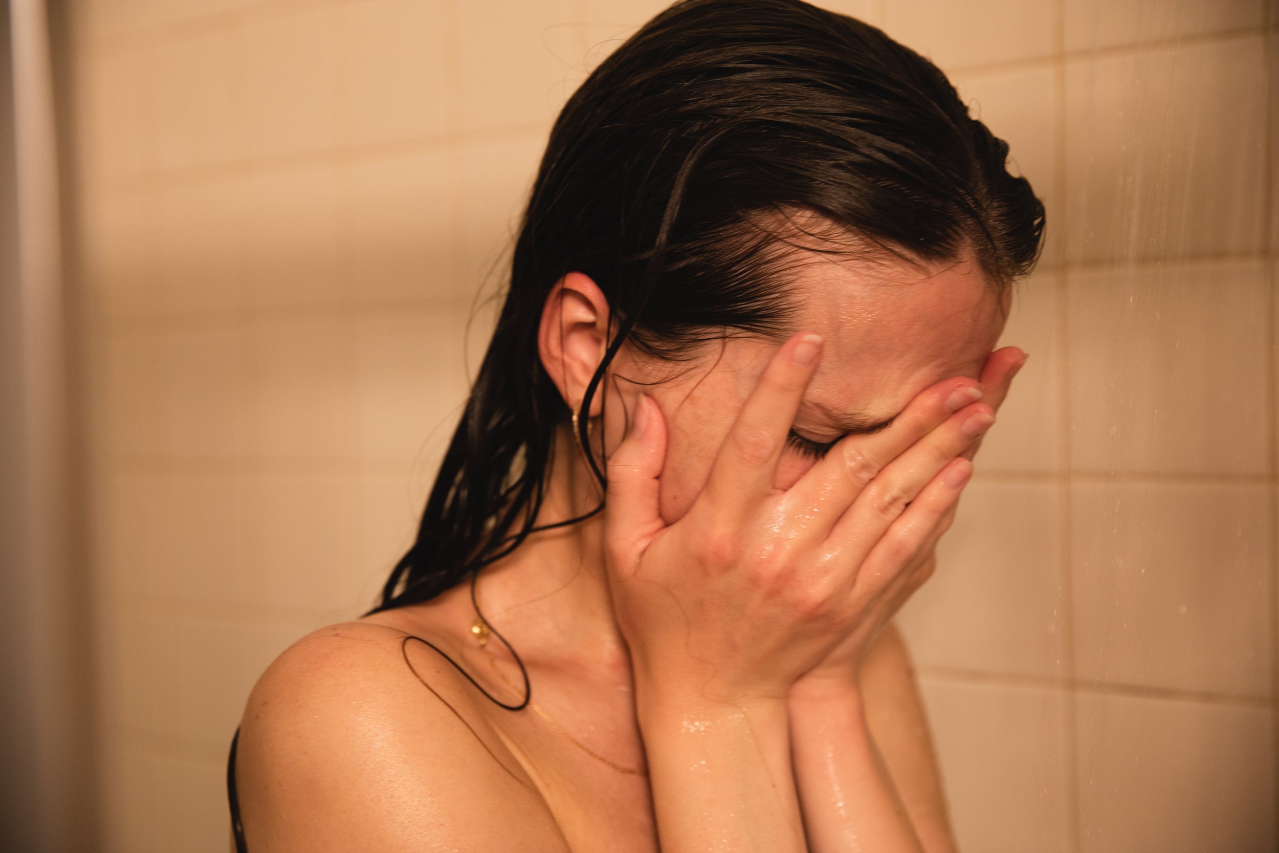  Single mom Kathy has a small  breakdown in the shower.Kathy works 40 hours a week with the US Patent office from her home in Washington DC, while being a full time care-giver to her small son. Typically each night after she puts him to bed, she can 