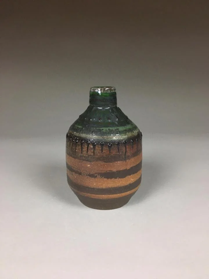 Green Bottle, earthenware, ∆10 soda firing